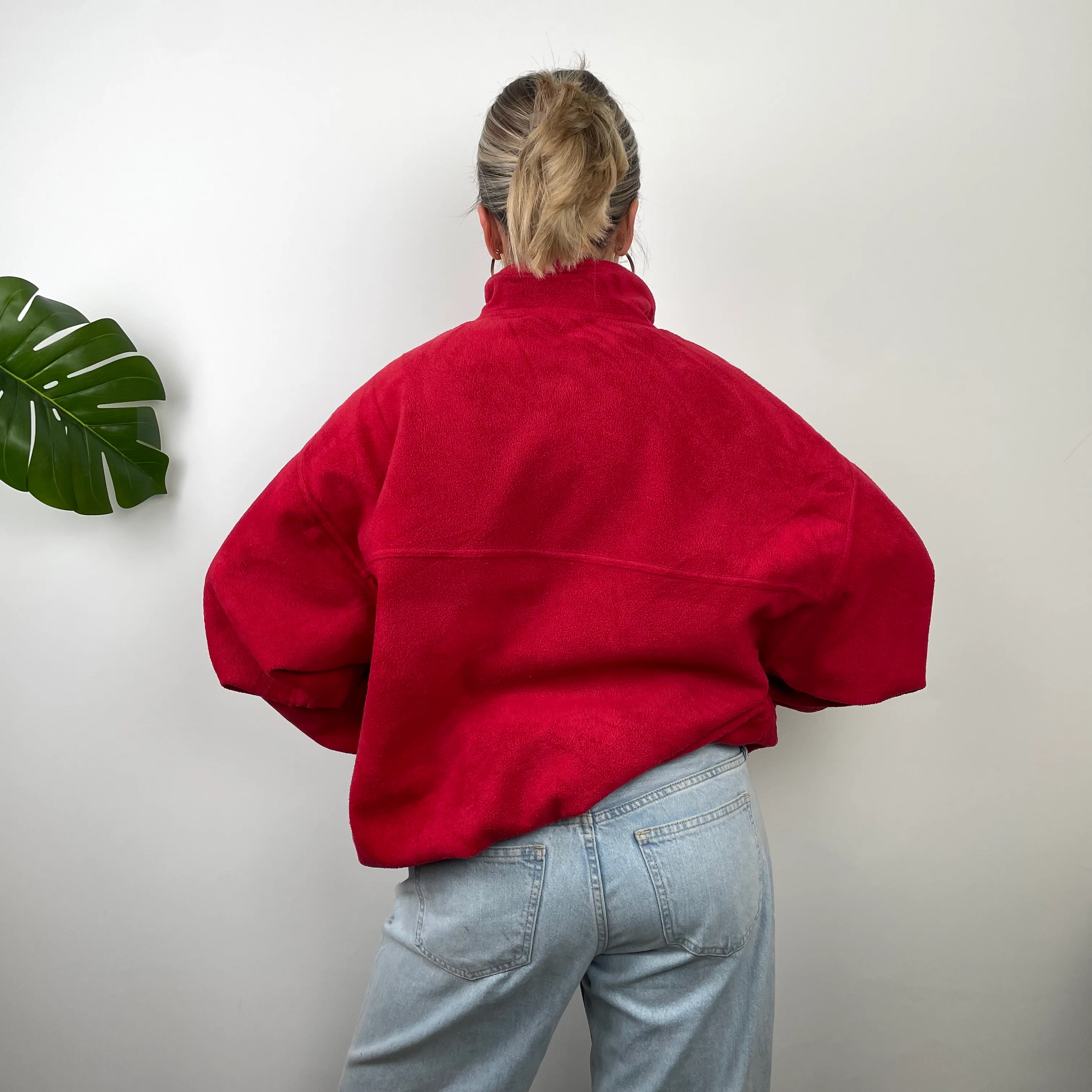 Adidas Red Embroidered Spell Out Teddy Bear Fleece Quarter Zip Sweatshirt (XL) - Image 5