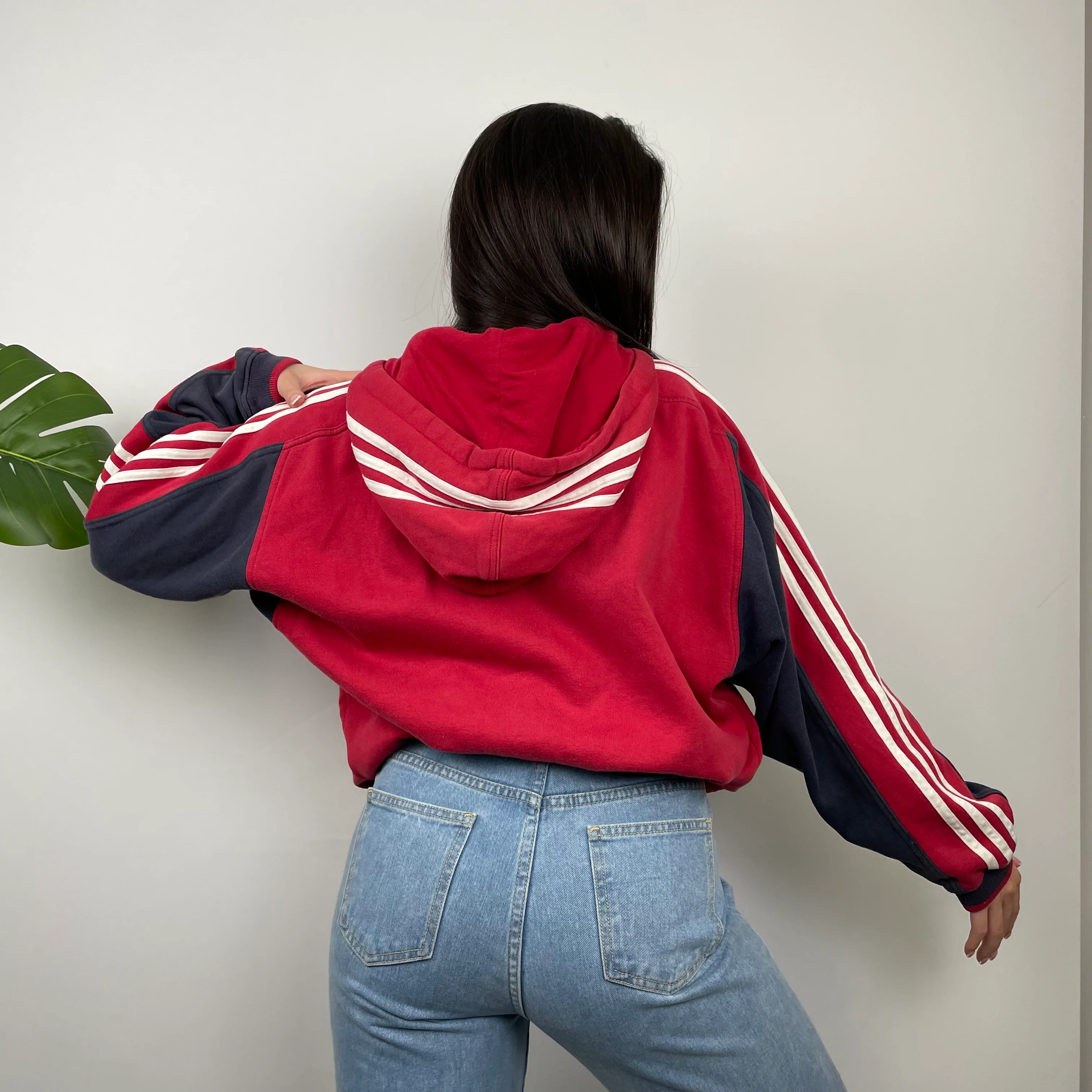 Adidas Red  Embroidered Spell Out Zip Up Hoodie Jacket (M) - Image 5