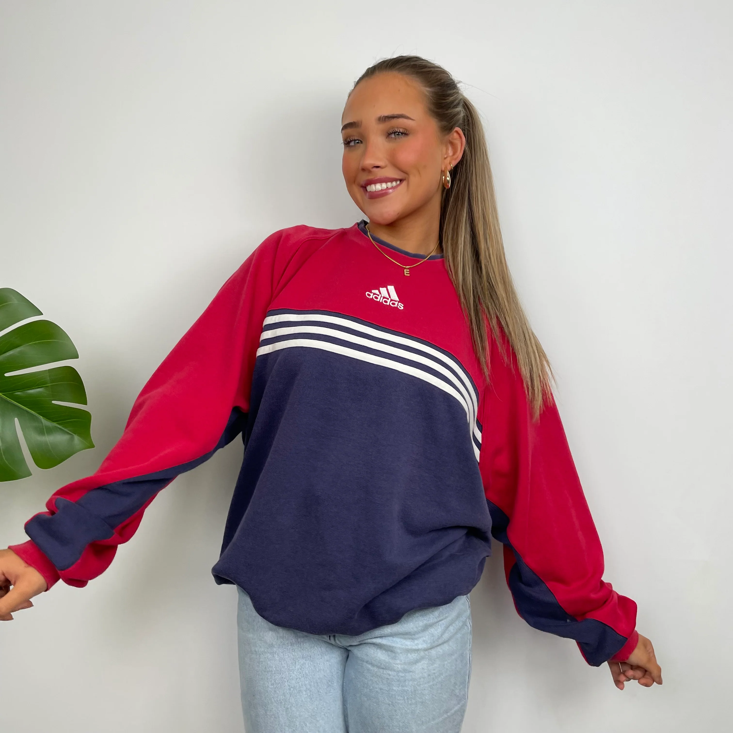 Adidas Red & Navy Embroidered Spell Out Sweatshirt (XL) - Image 2