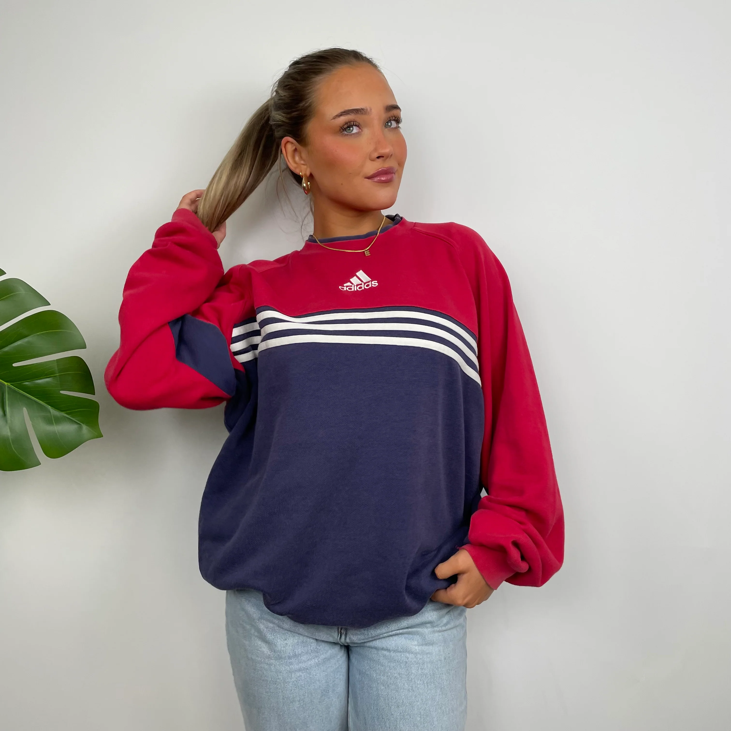 Adidas Red & Navy Embroidered Spell Out Sweatshirt (XL) - Image 3