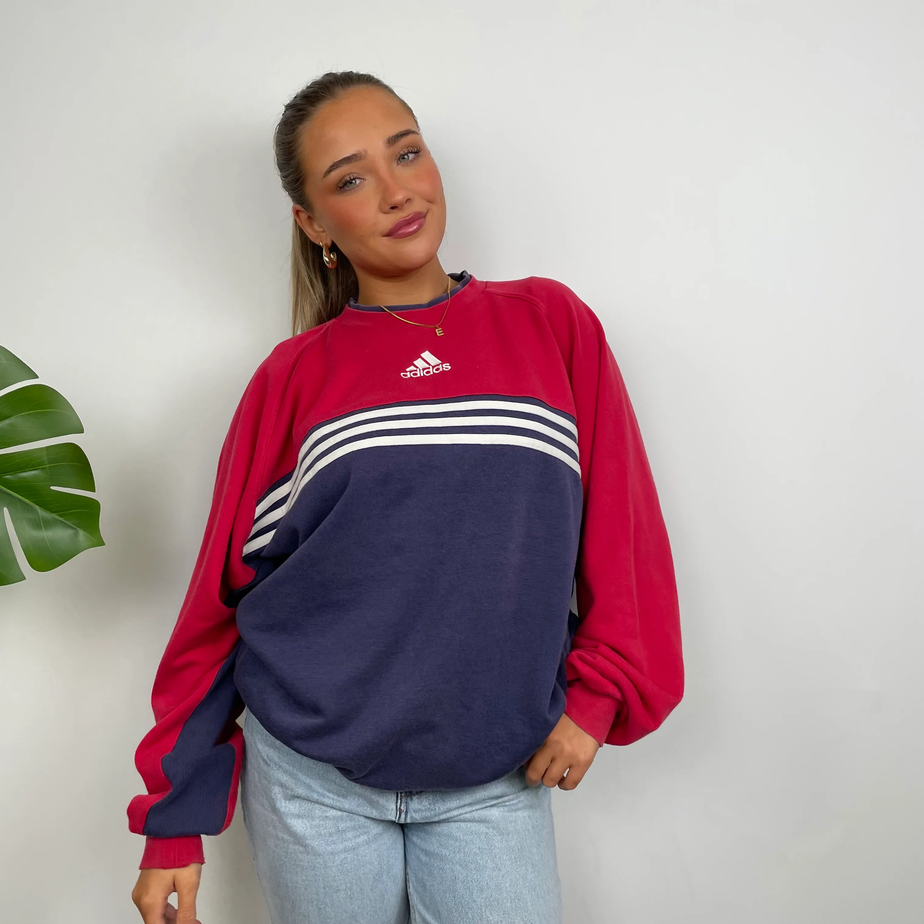 Adidas Red & Navy Embroidered Spell Out Sweatshirt (XL) - Image 4