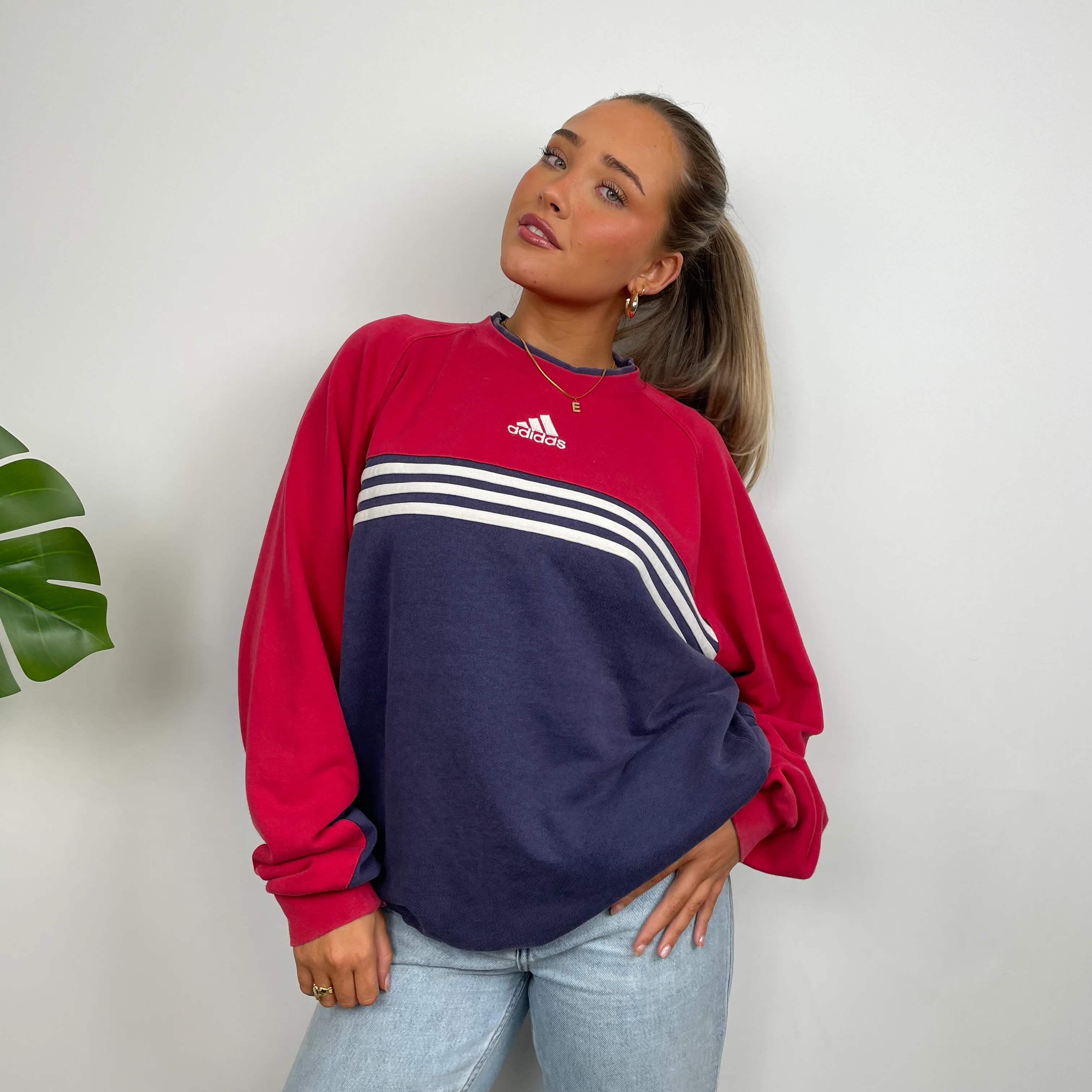 Adidas Red & Navy Embroidered Spell Out Sweatshirt (XL) - Image 5