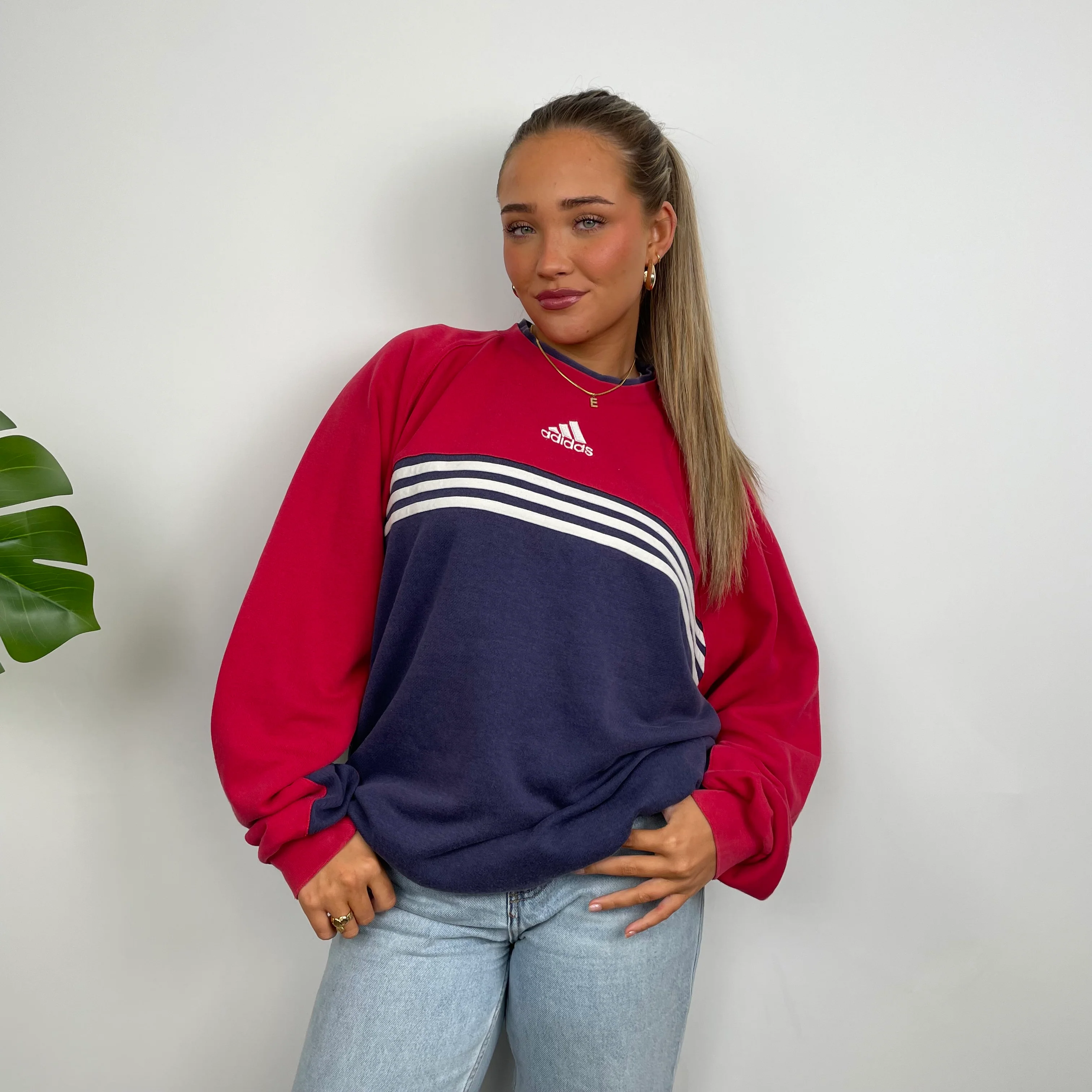 Adidas Red & Navy Embroidered Spell Out Sweatshirt (XL) - Image 6