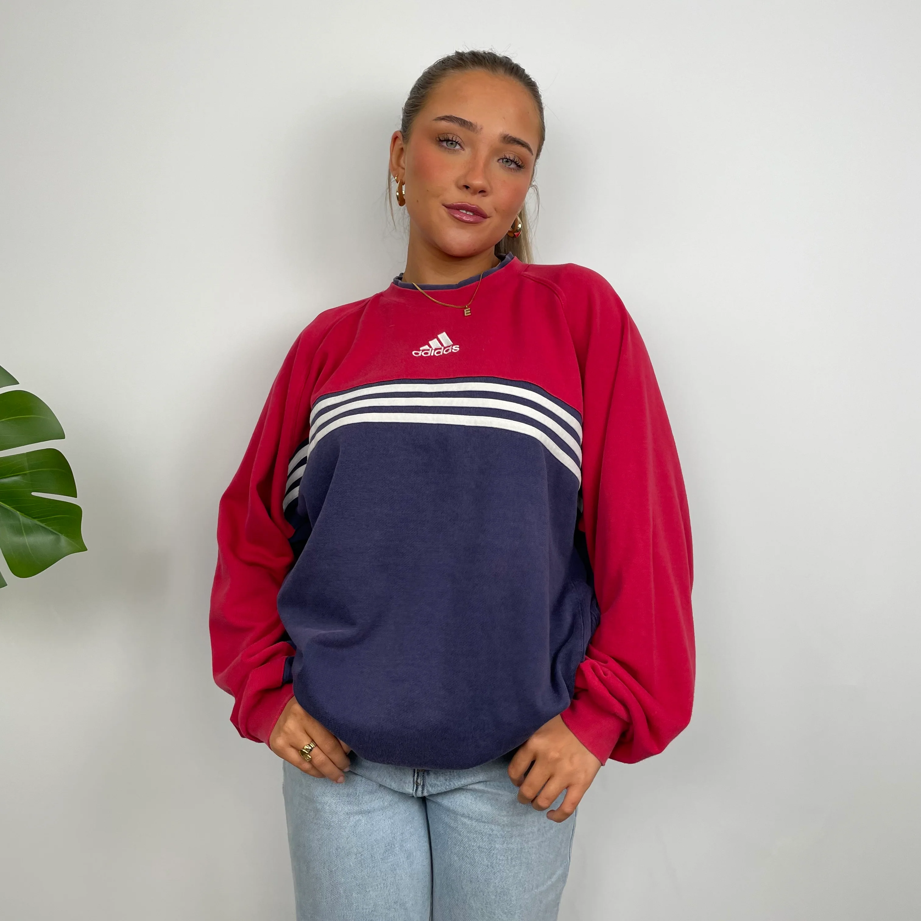 Adidas Red & Navy Embroidered Spell Out Sweatshirt (XL) - Image 7