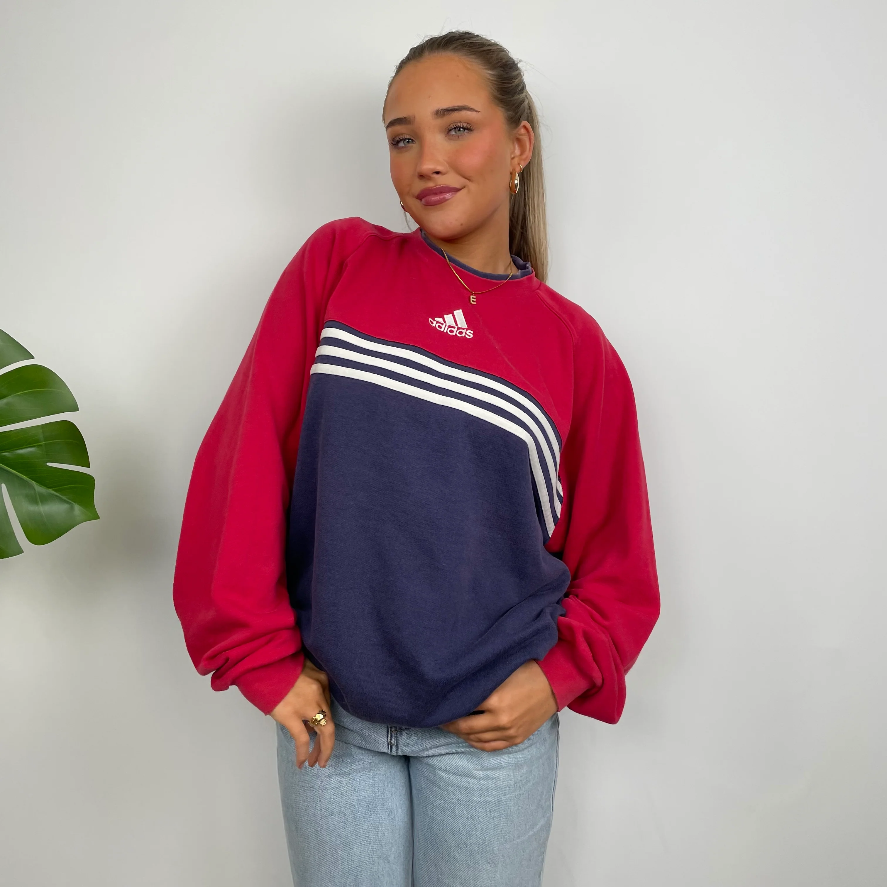 Adidas Red & Navy Embroidered Spell Out Sweatshirt (XL) - Image 8