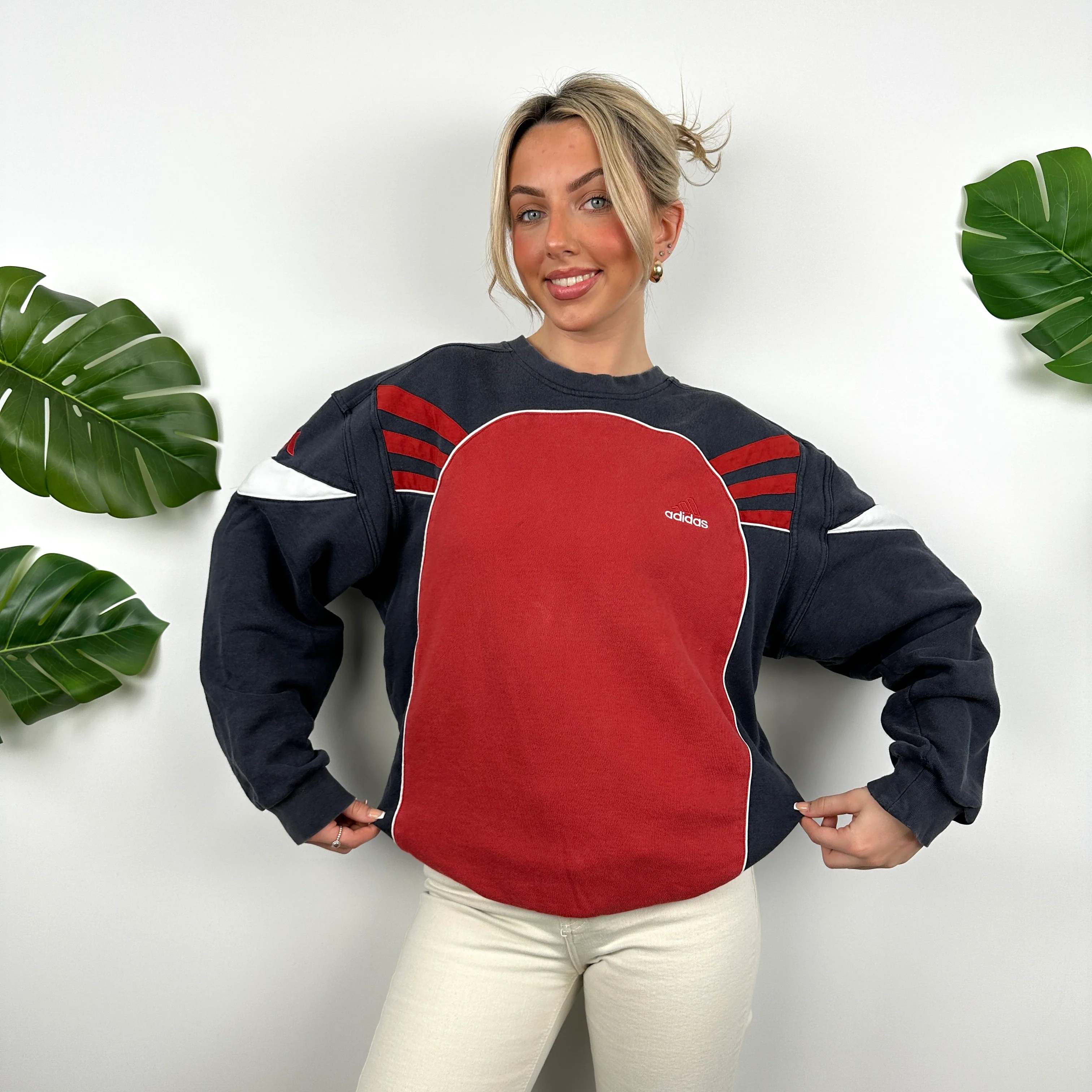Adidas Red Embroidered Spell Out Sweatshirt (M) - Image 3