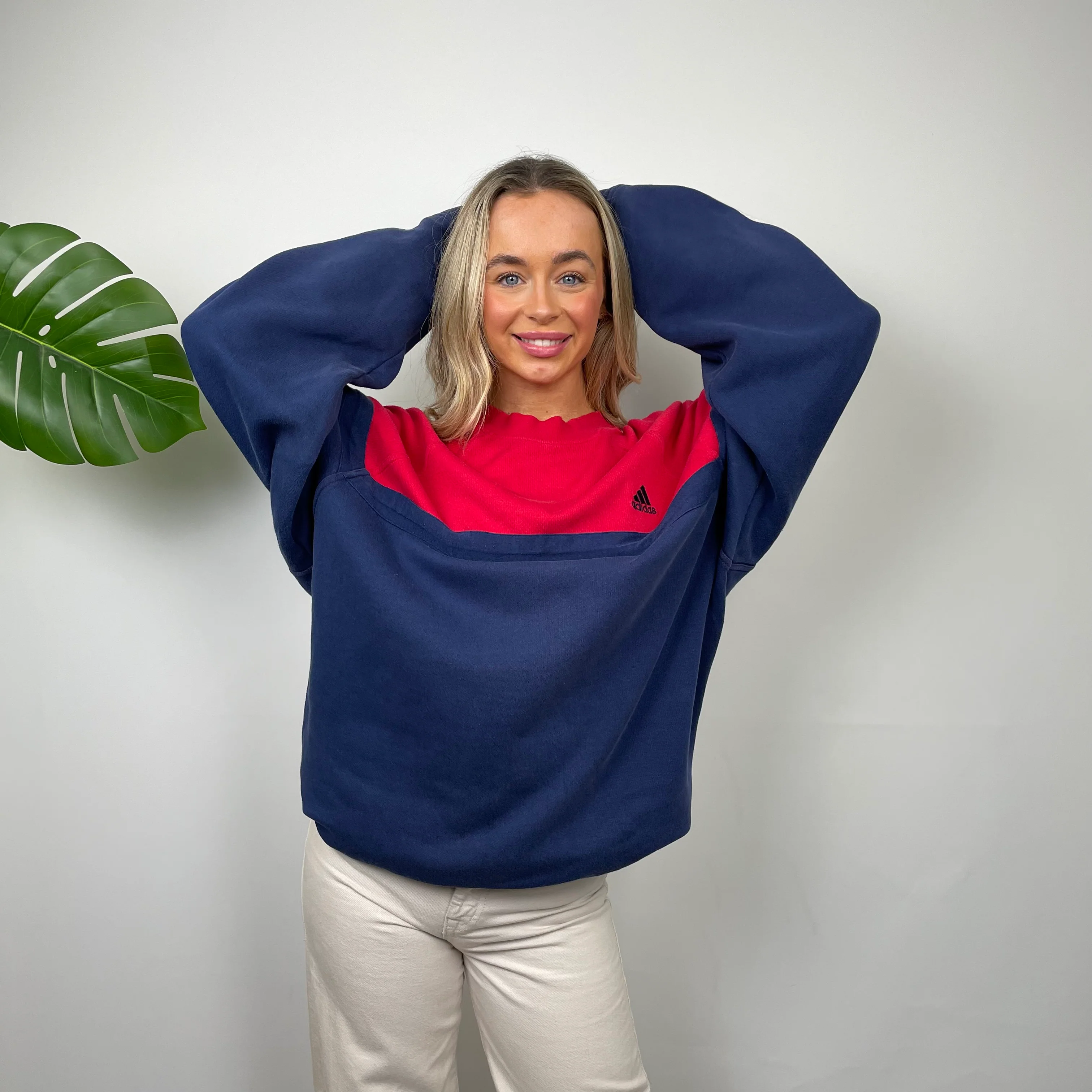 Adidas Red & Navy Embroidered Spell Out Sweatshirt (L) - Image 3