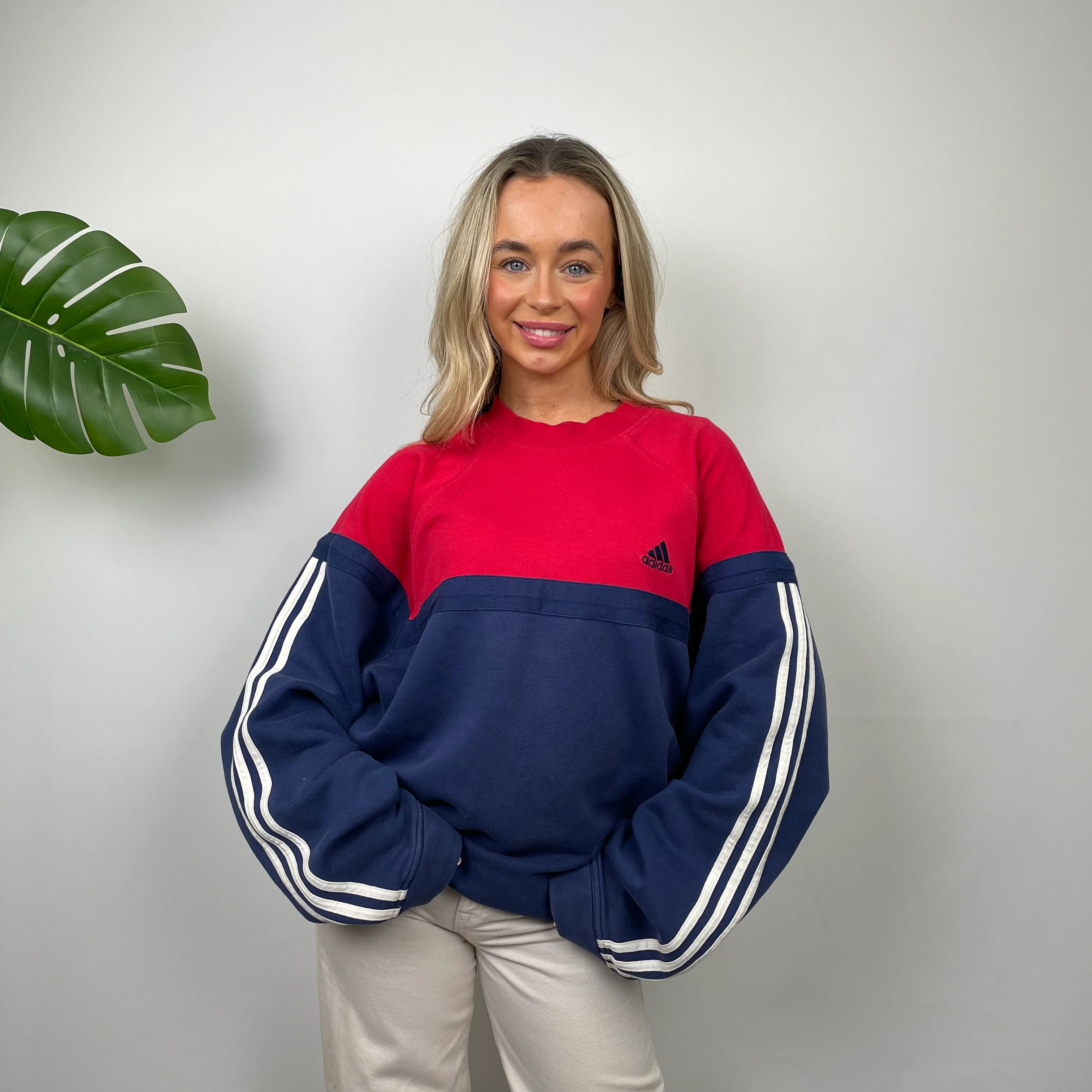 Adidas Red & Navy Embroidered Spell Out Sweatshirt (L) - Image 5