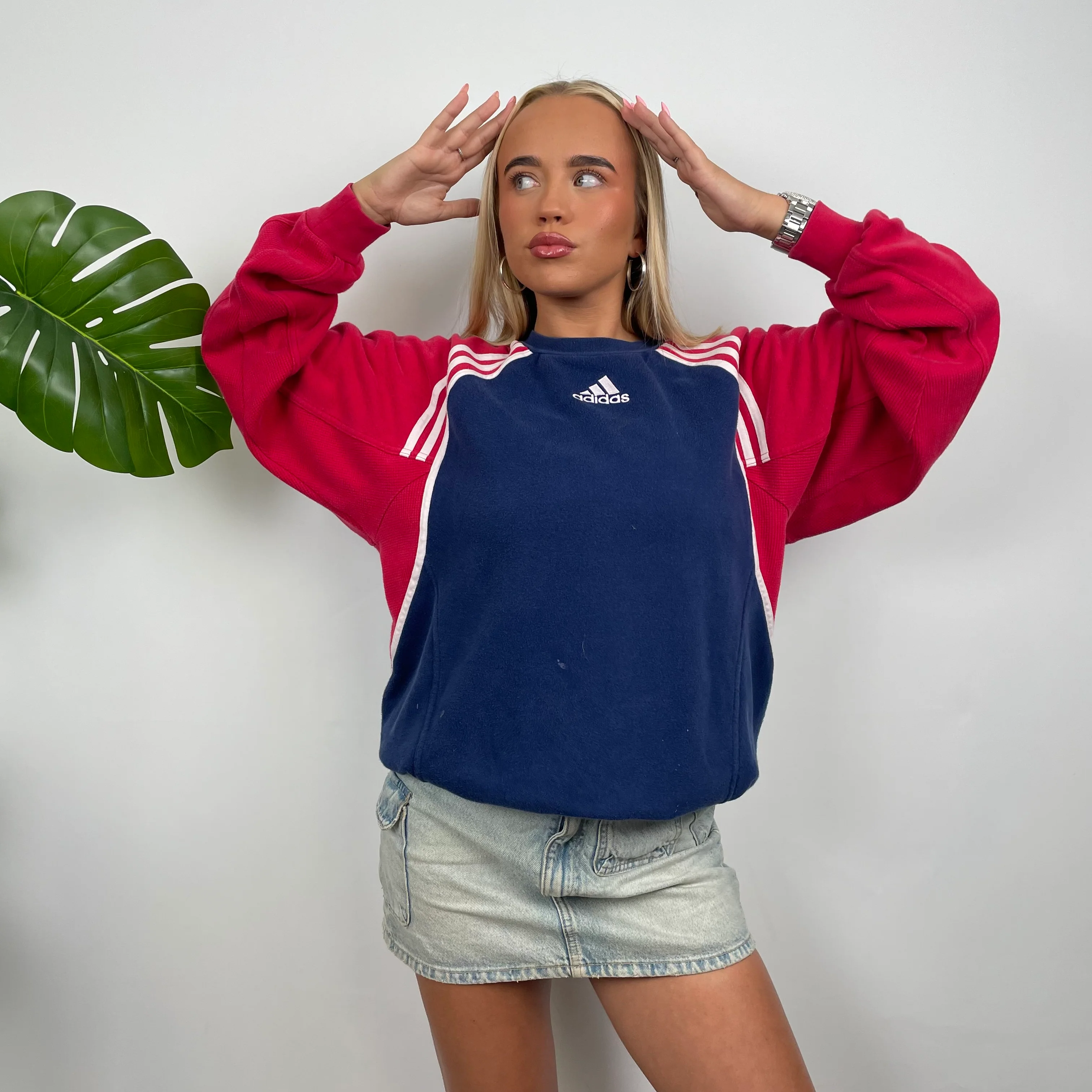 Adidas Red & Navy Embroidered Spell Out Sweatshirt (M) - Image 3