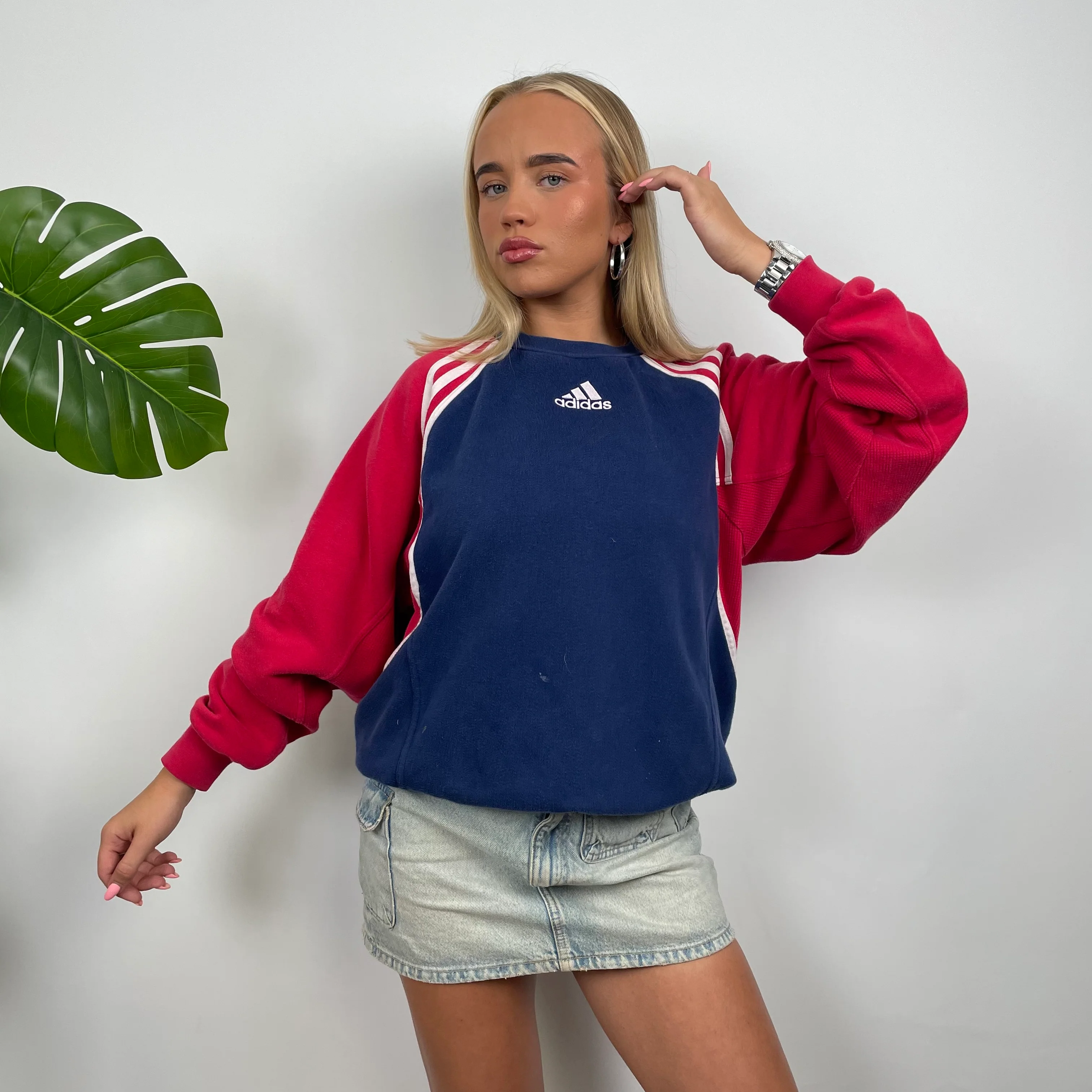 Adidas Red & Navy Embroidered Spell Out Sweatshirt (M) - Image 6