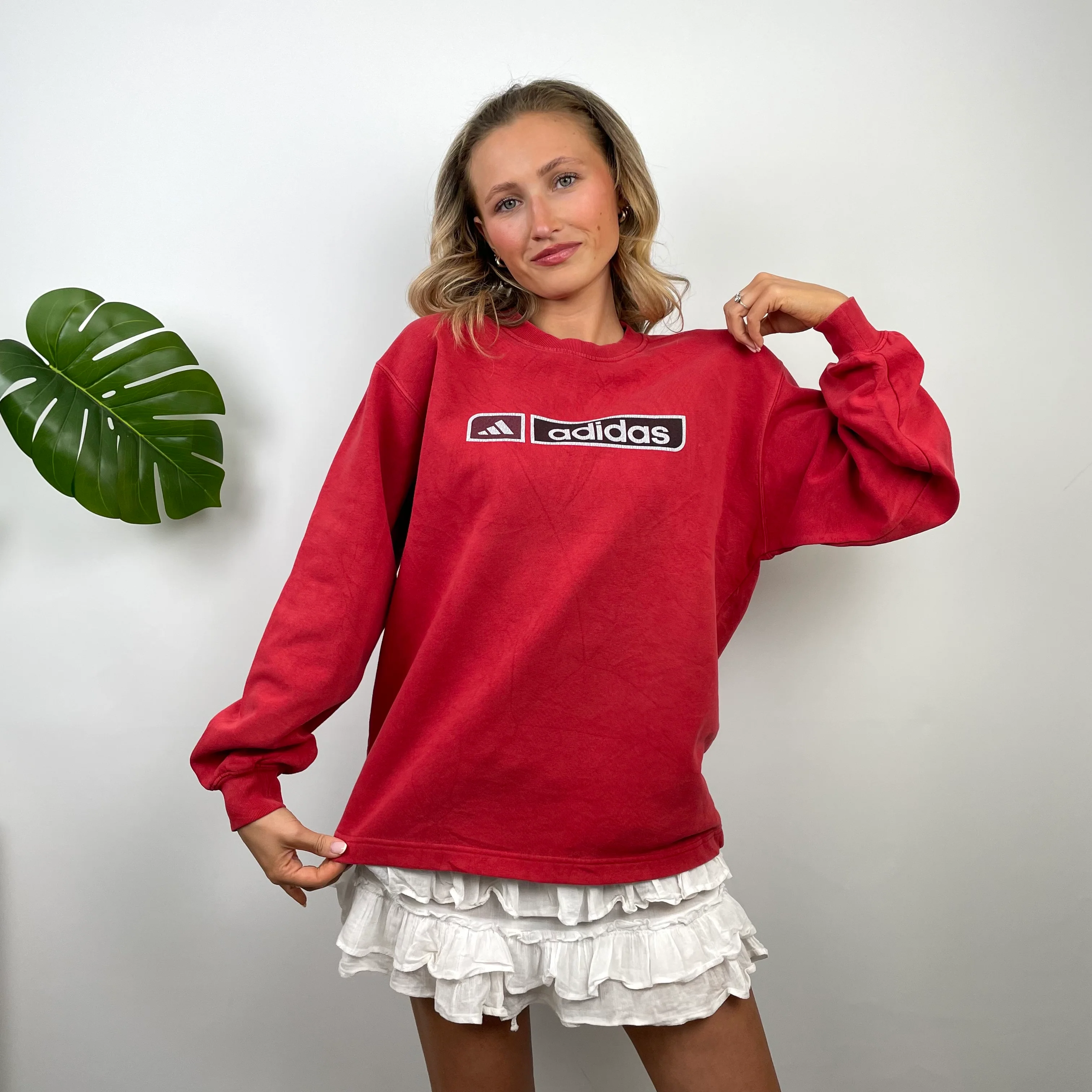 Adidas Red Spell Out Sweatshirt (M) - Image 3
