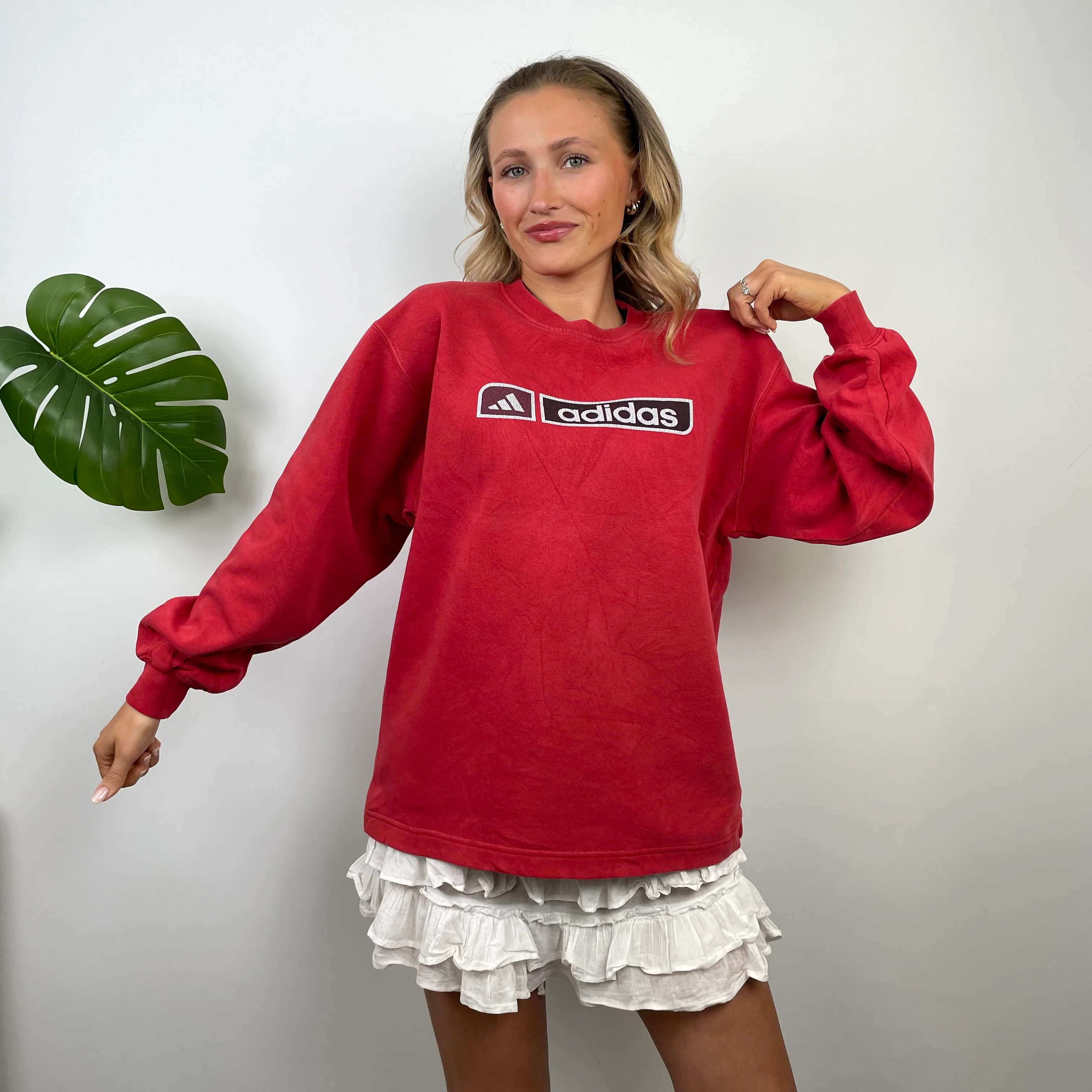 Adidas Red Spell Out Sweatshirt (M) - Image 5