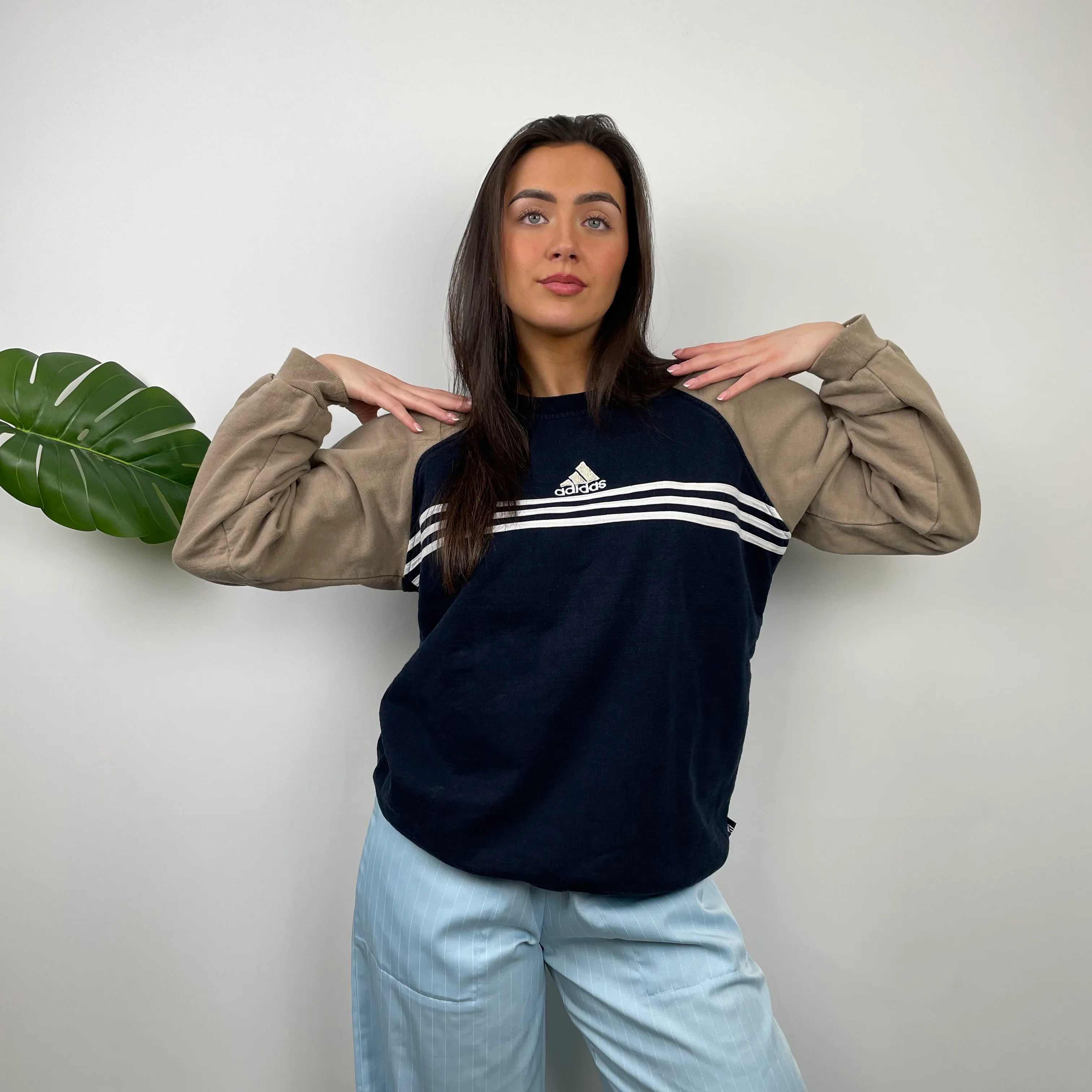 Adidas Tan and Black Embroidered Spell Out Sweatshirt (M) - Image 11