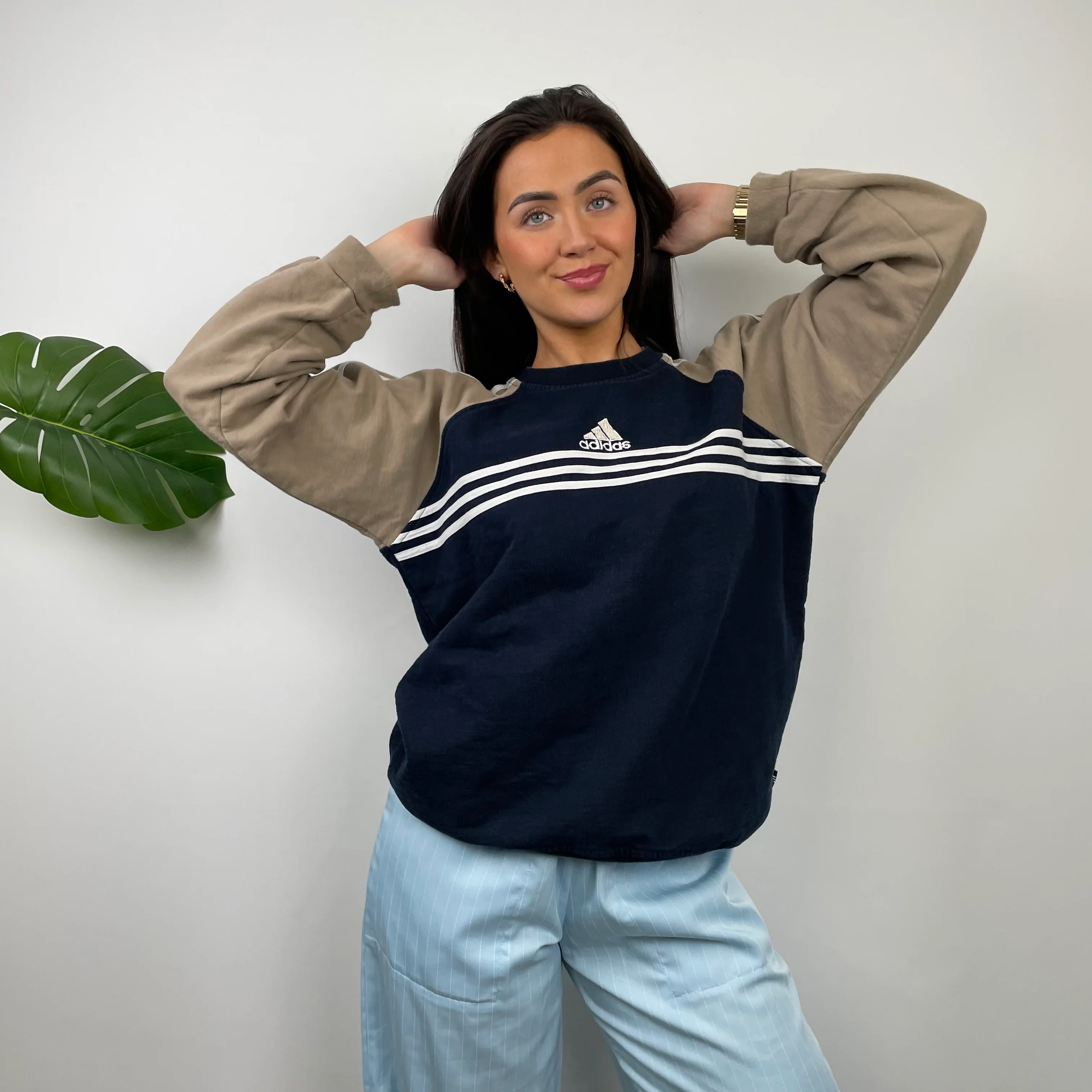Adidas Tan and Black Embroidered Spell Out Sweatshirt (M) - Image 12