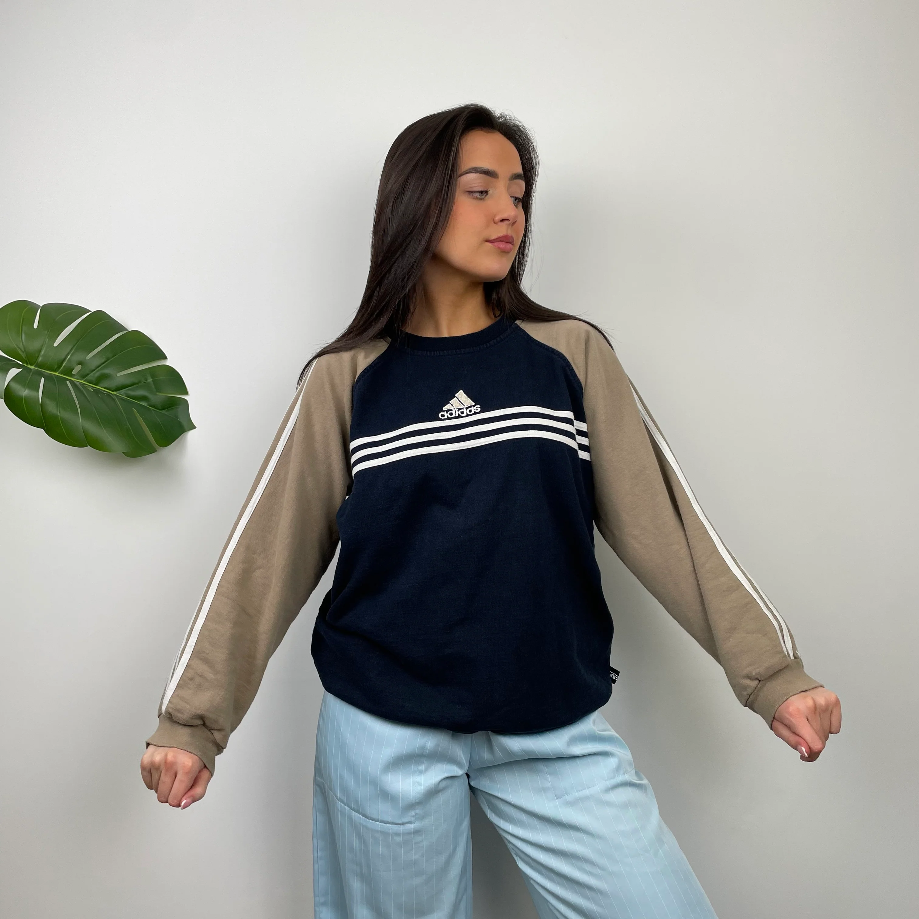 Adidas Tan and Black Embroidered Spell Out Sweatshirt (M) - Image 7