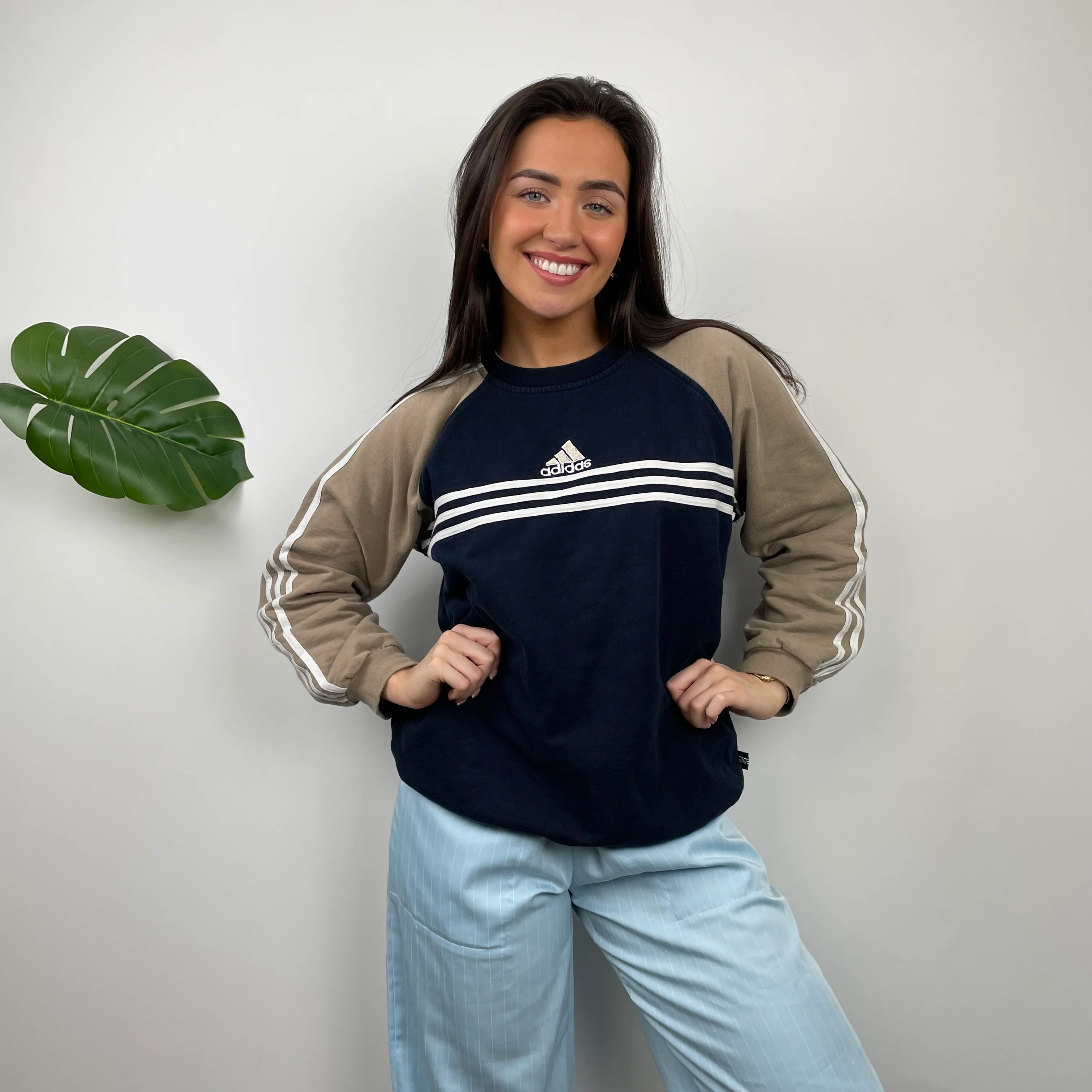 Adidas Tan and Black Embroidered Spell Out Sweatshirt (M) - Image 9