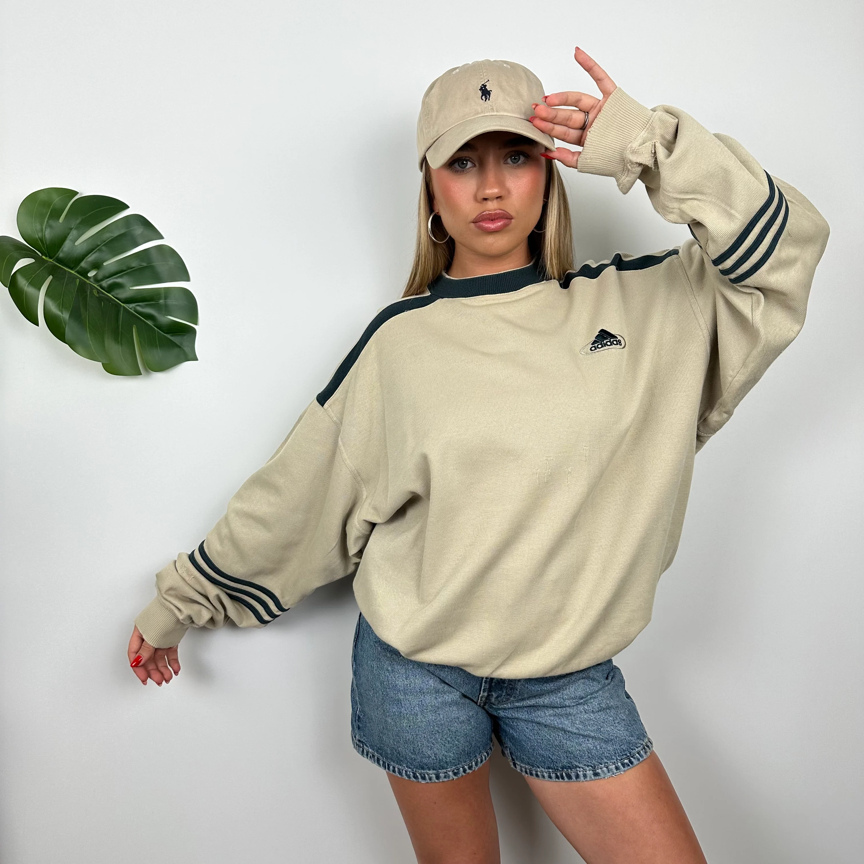 Adidas Tan Embroidered Spell Out Sweatshirt (L) - Image 4