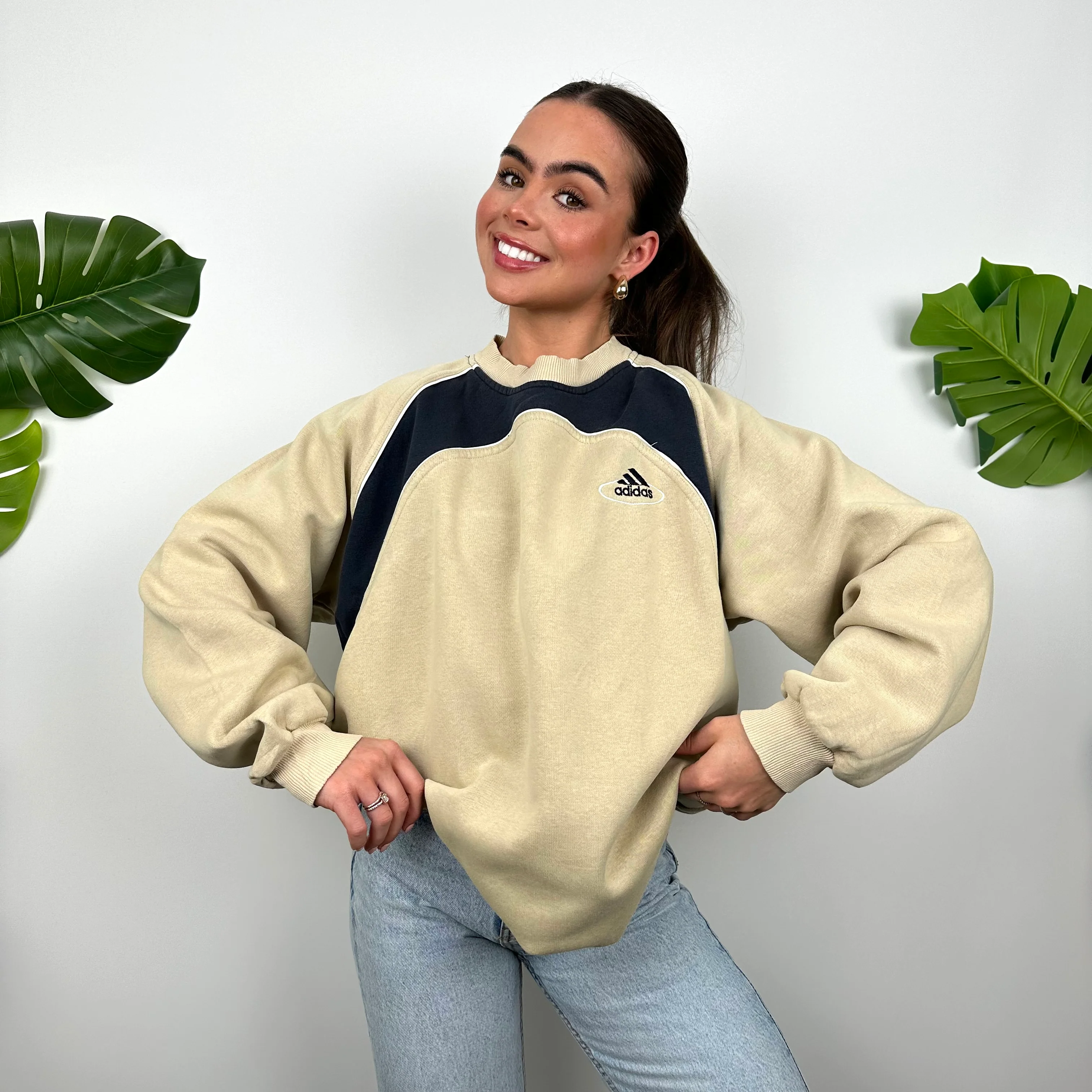 Adidas Tan Embroidered Spell Out Sweatshirt (XL) - Image 2