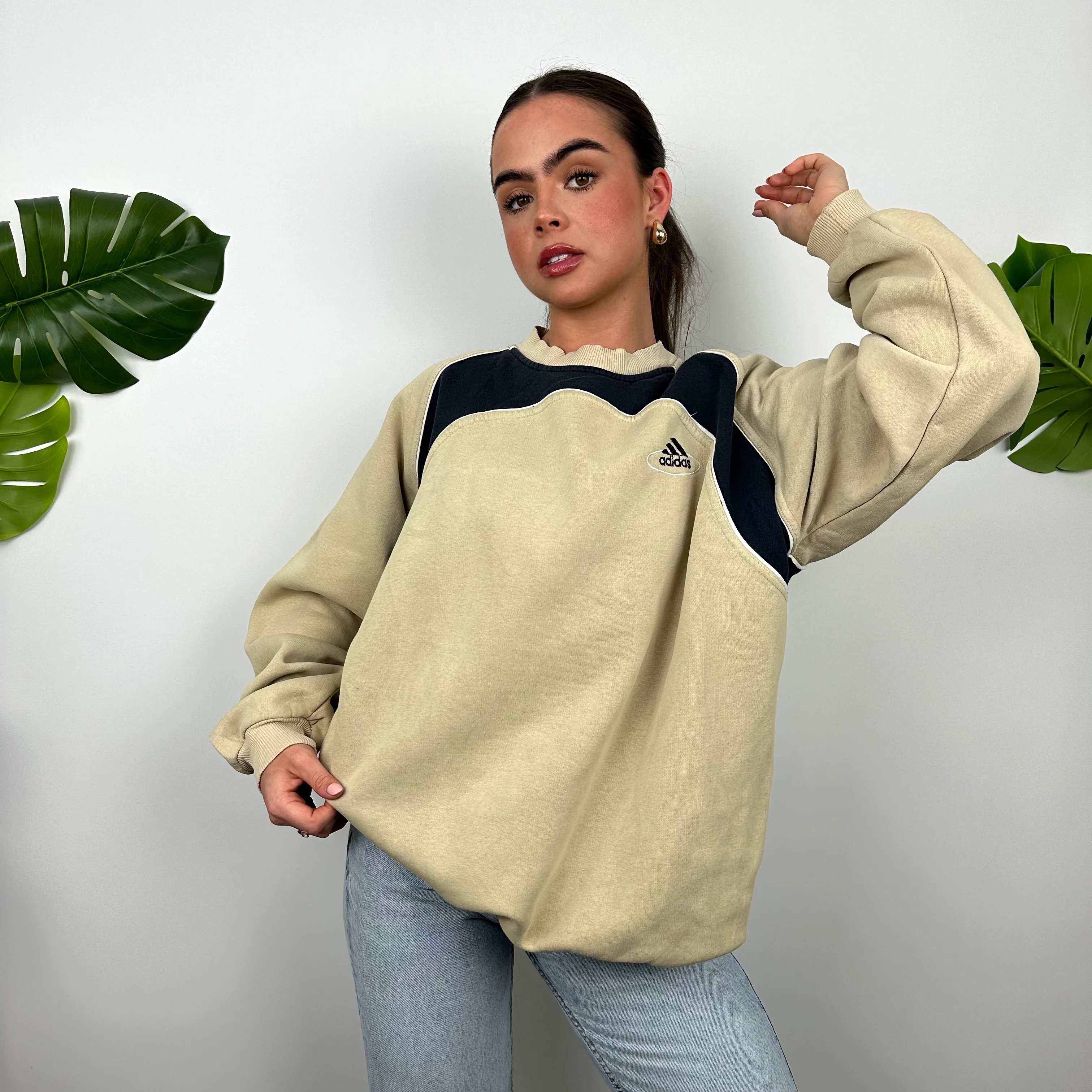 Adidas Tan Embroidered Spell Out Sweatshirt (XL) - Image 6