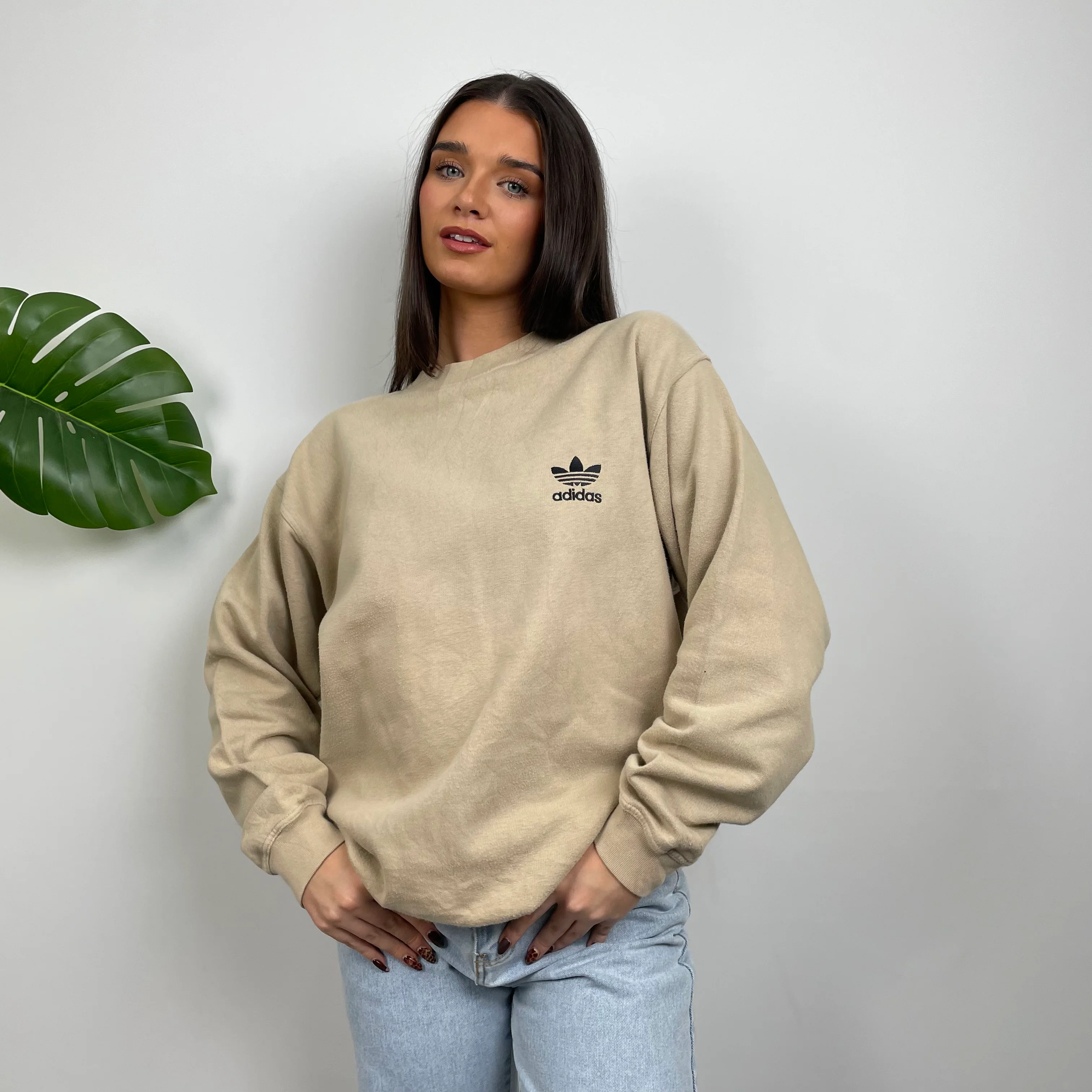 Adidas Tan Embroidered Spell Out Sweatshirt (L) - Image 3