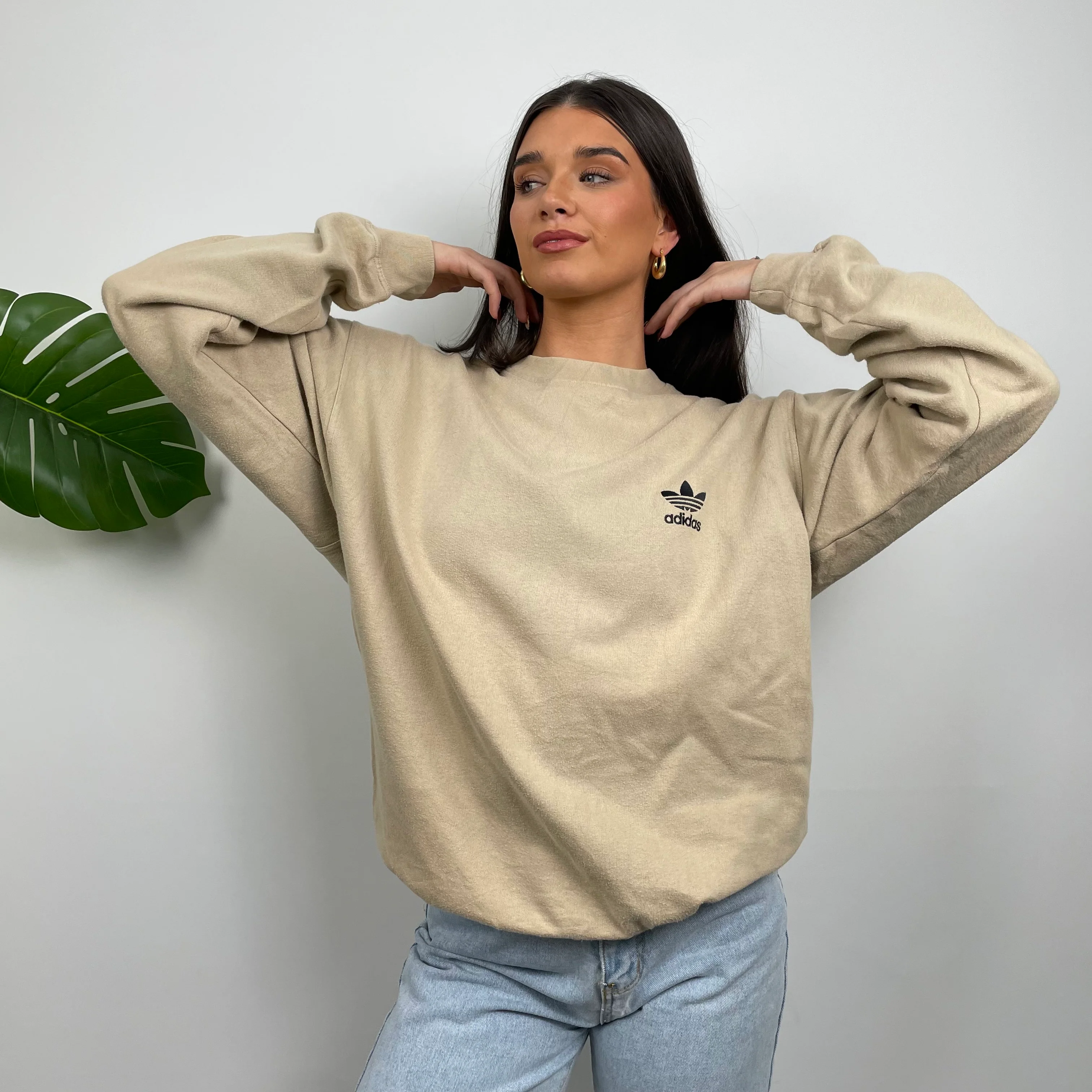 Adidas Tan Embroidered Spell Out Sweatshirt (L) - Image 4