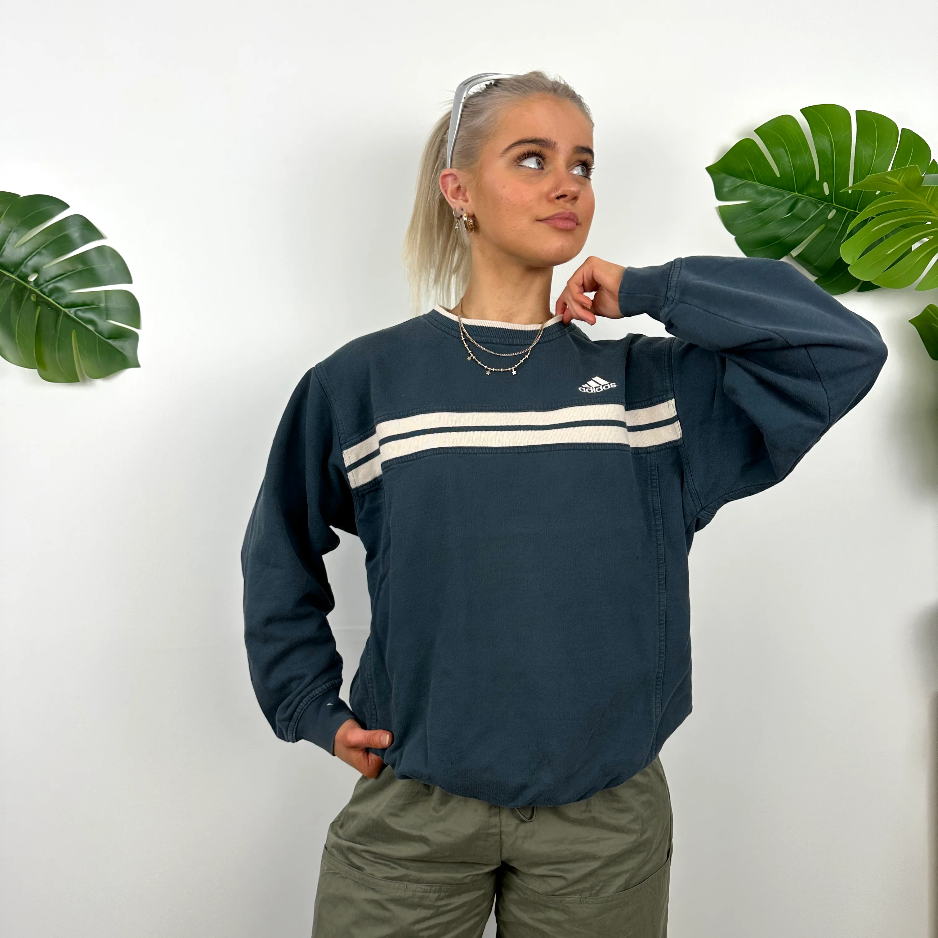 Adidas Teal Green Embroidered Spell Out Sweatshirt (M) - Image 3