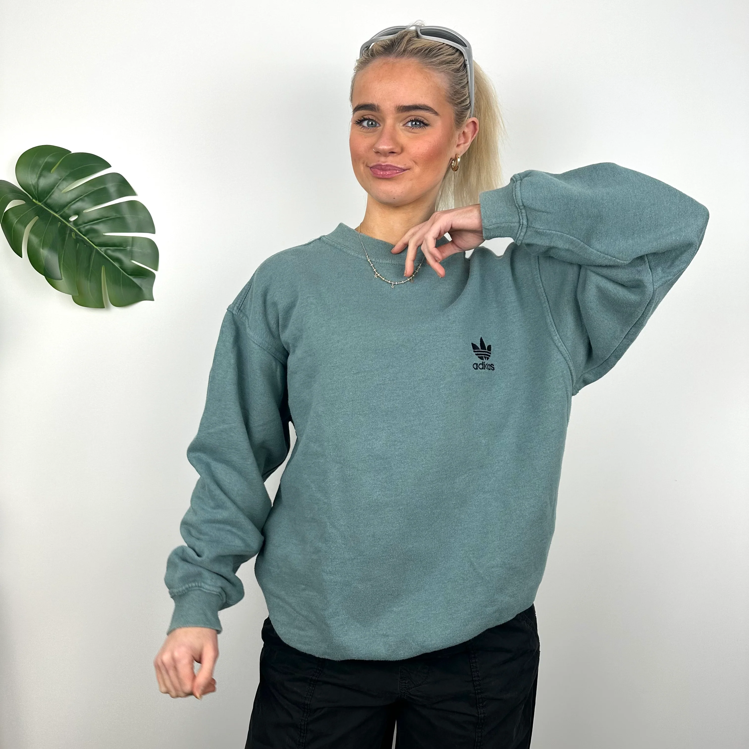 Adidas Teal Green Embroidered Spell Out Sweatshirt (M) - Image 5
