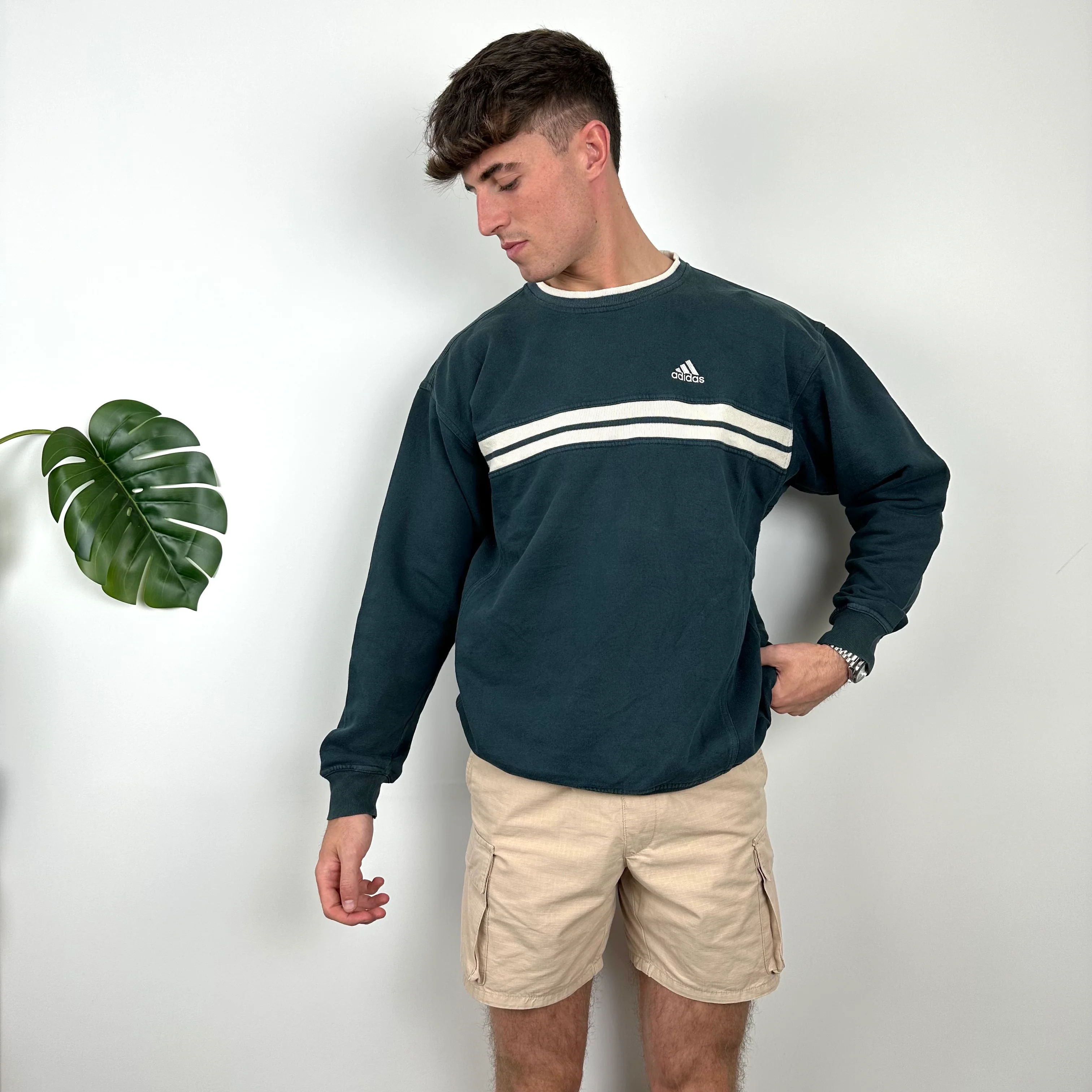 Adidas Teal Green Embroidered Spell Out Sweatshirt (L) - Image 2