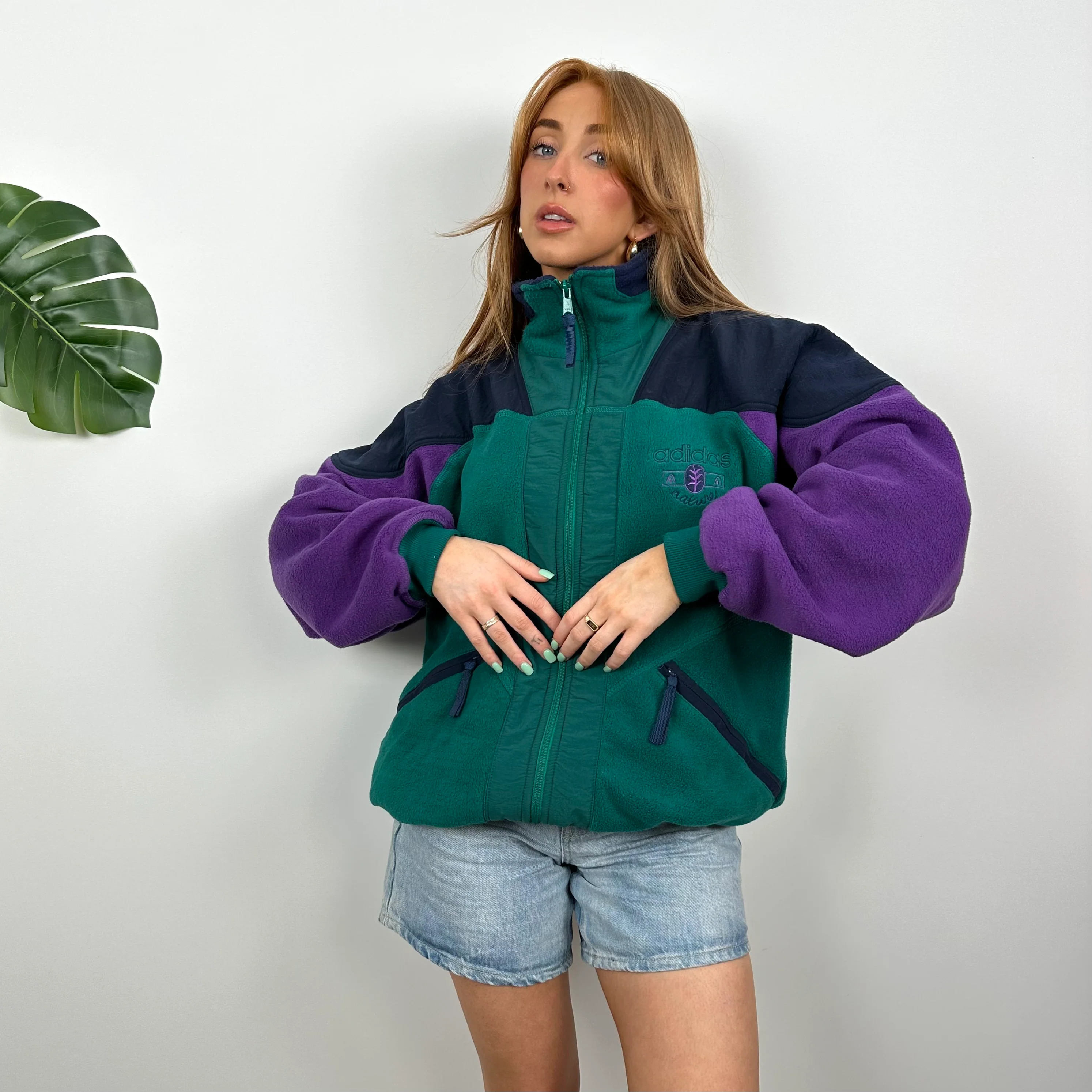 Adidas Purple and Green Teddy Bear Fleece Zip Up Jacket (L) - Image 2