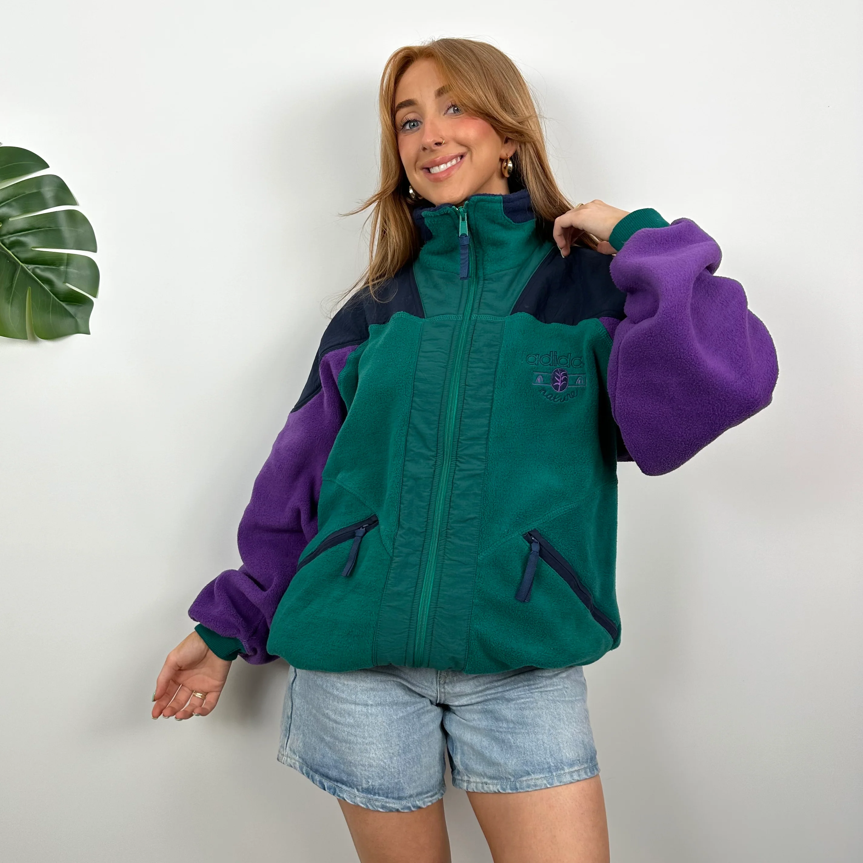 Adidas Purple and Green Teddy Bear Fleece Zip Up Jacket (L) - Image 3