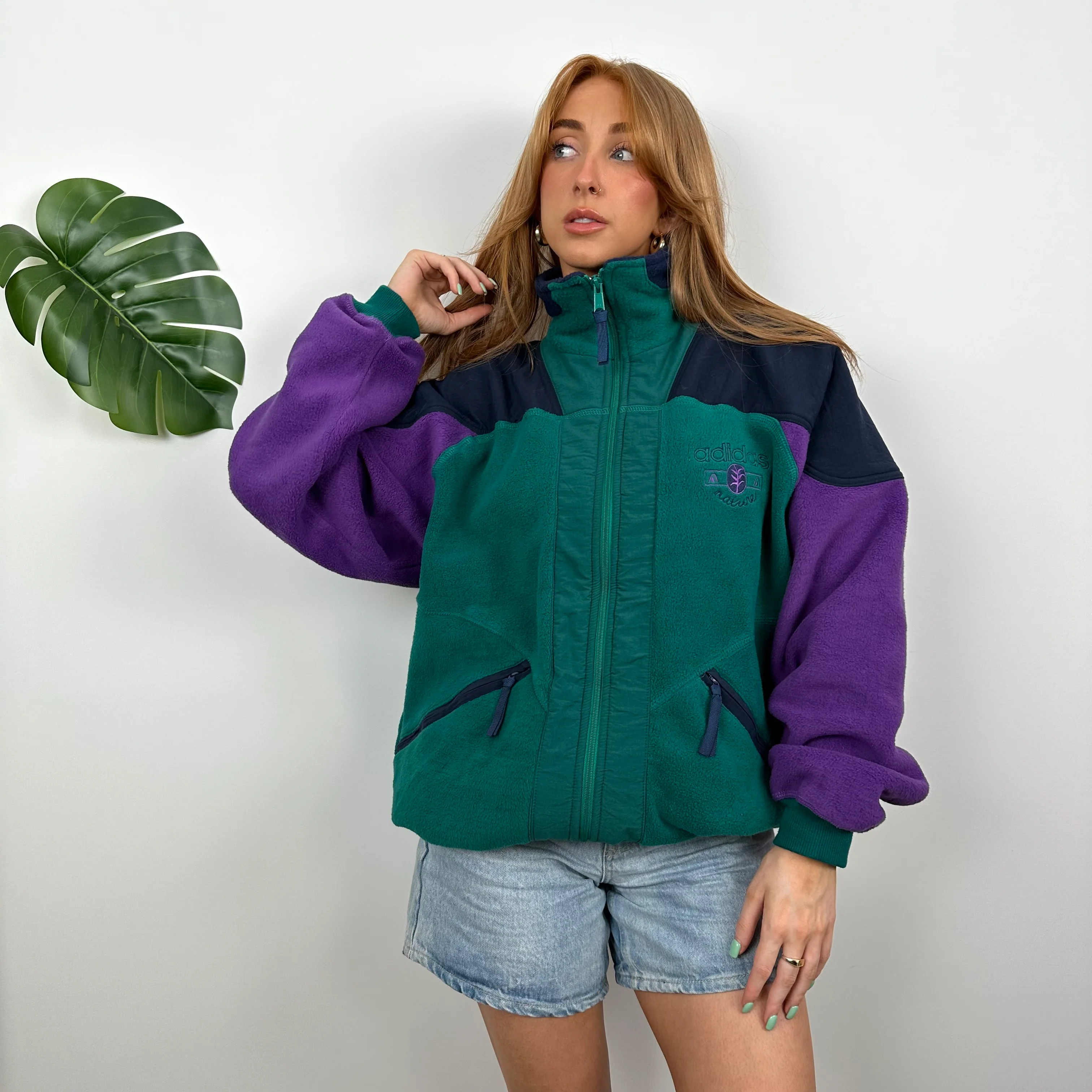 Adidas Purple and Green Teddy Bear Fleece Zip Up Jacket (L) - Image 7