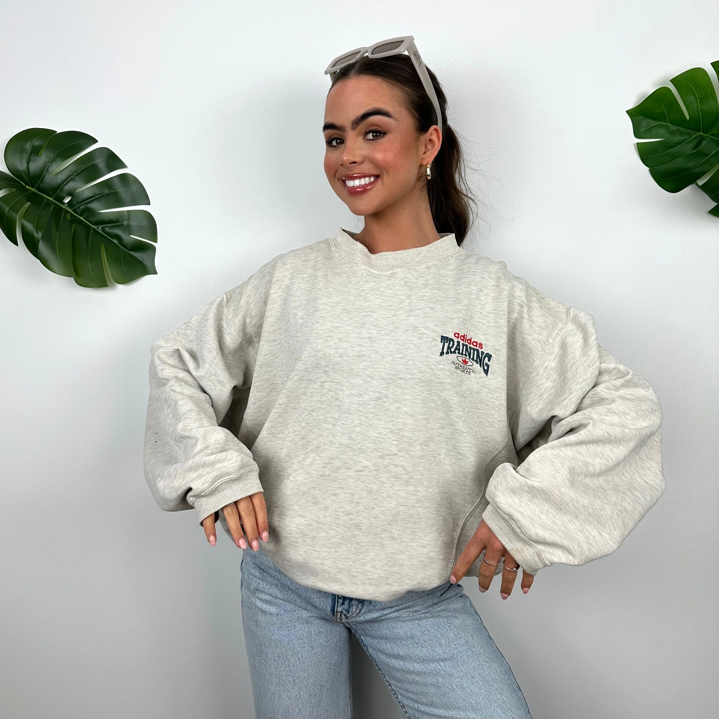 Adidas Training Grey Embroidered Spell Out Sweatshirt (M) - Image 3