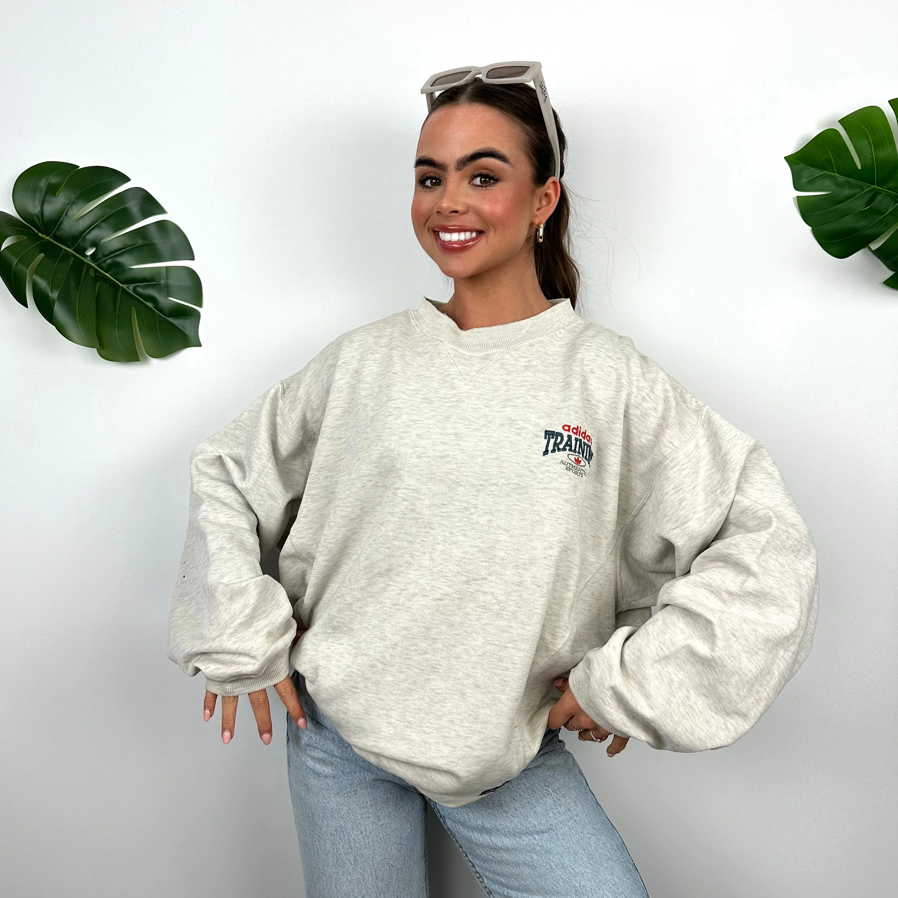 Adidas Training Grey Embroidered Spell Out Sweatshirt (M) - Image 4