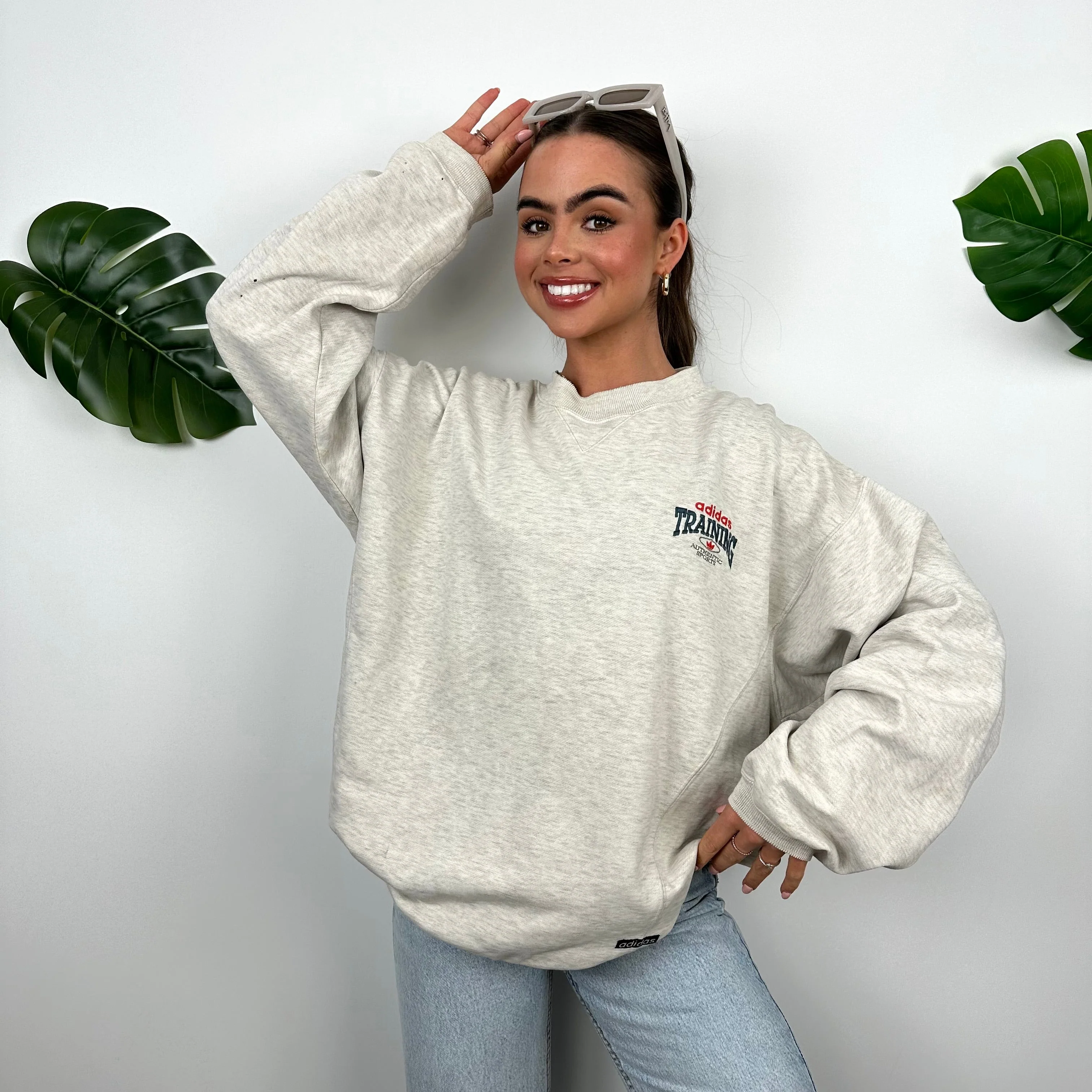 Adidas Training Grey Embroidered Spell Out Sweatshirt (M) - Image 7
