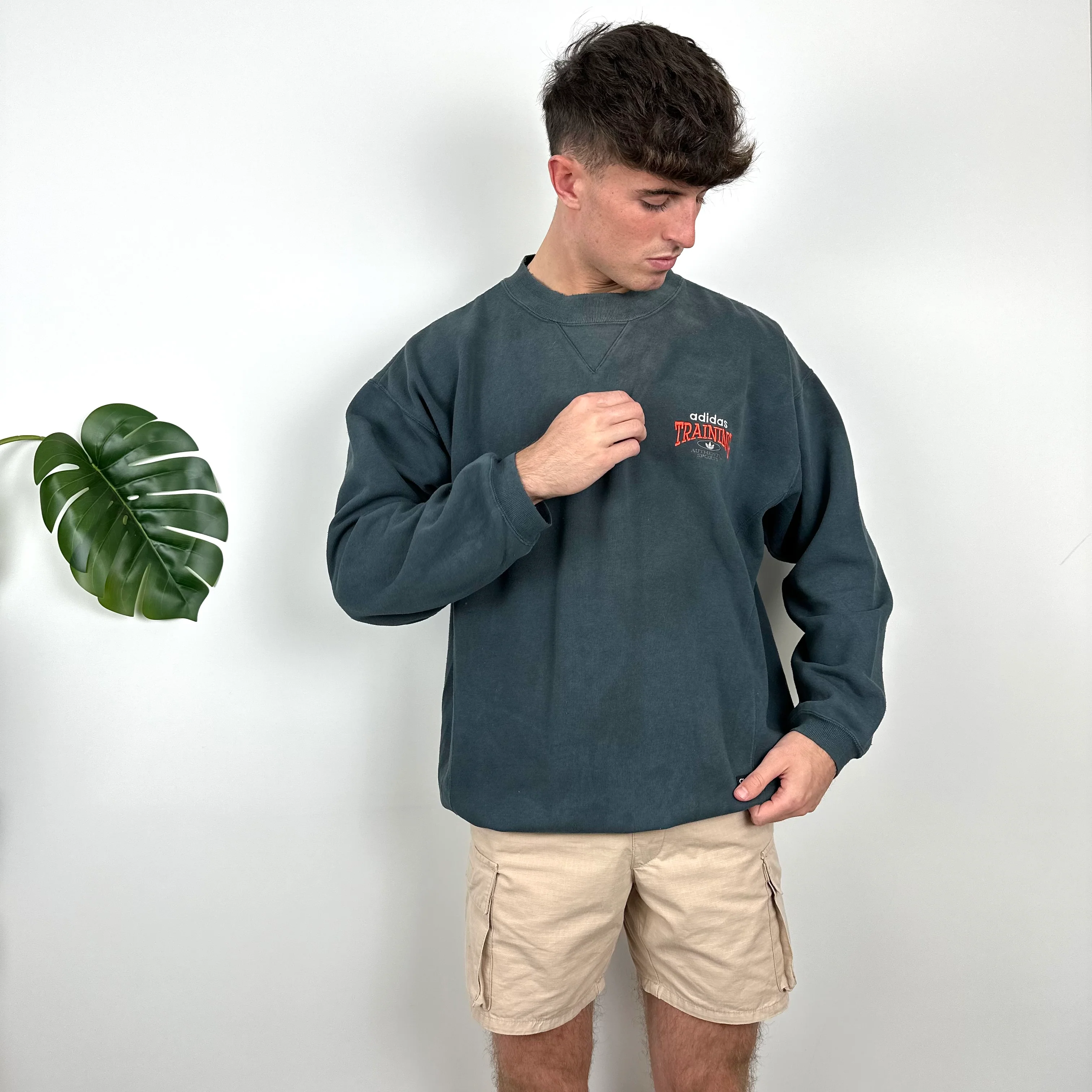 Adidas Training Grey Embroidered Spell Out Sweatshirt (L) - Image 2