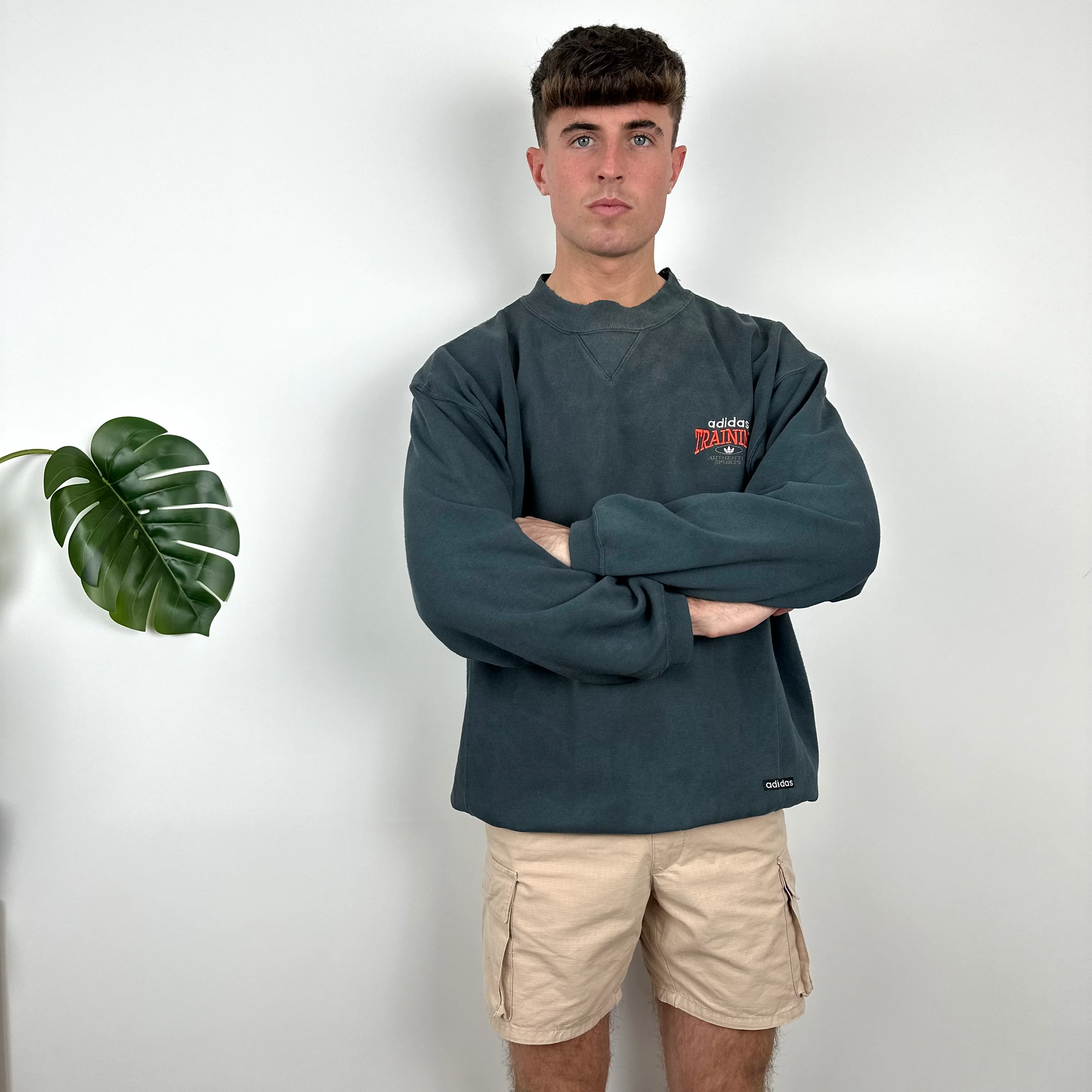 Adidas Training Grey Embroidered Spell Out Sweatshirt (L) - Image 3