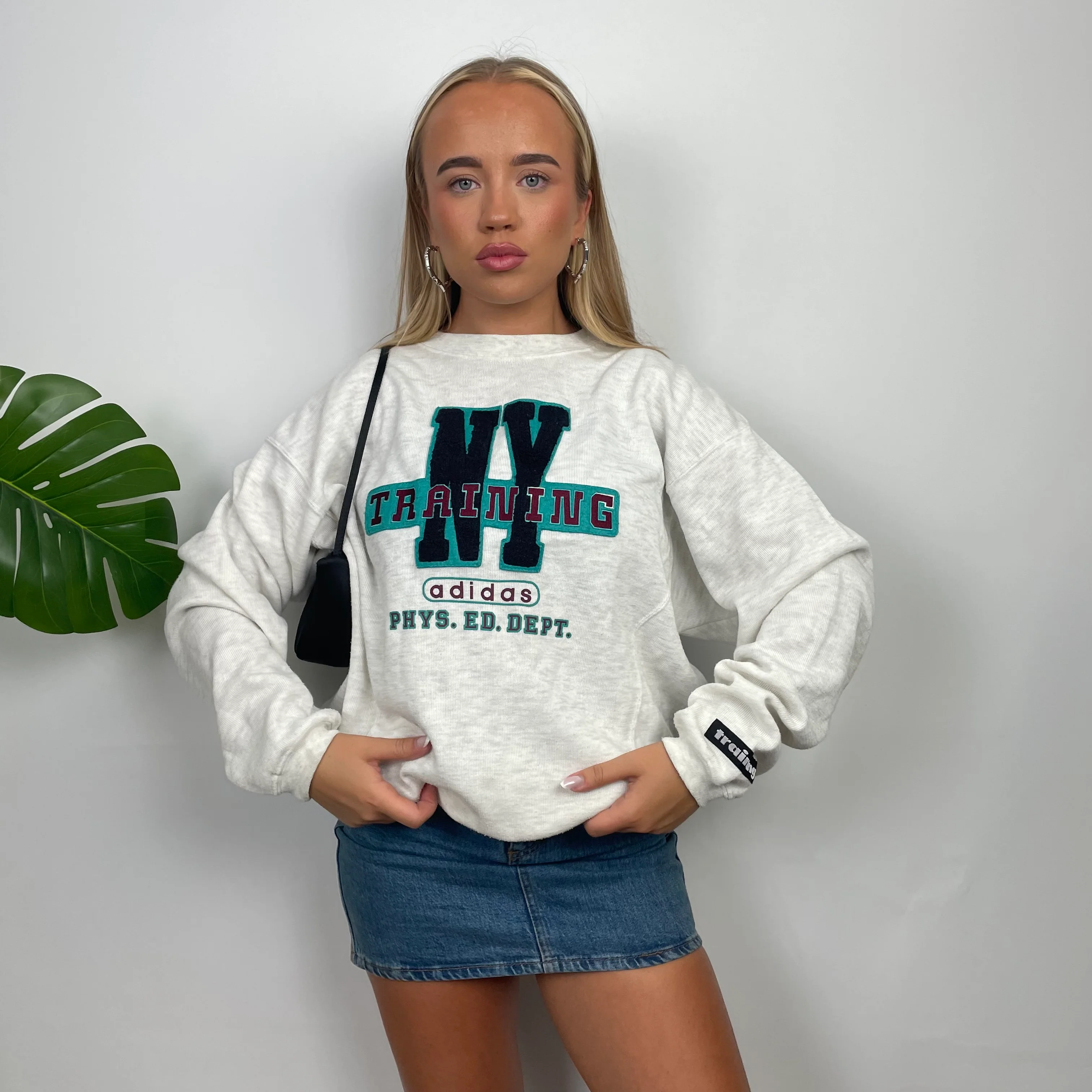 Adidas Training Grey Embroidered Spell Out Sweatshirt (M) - Image 2