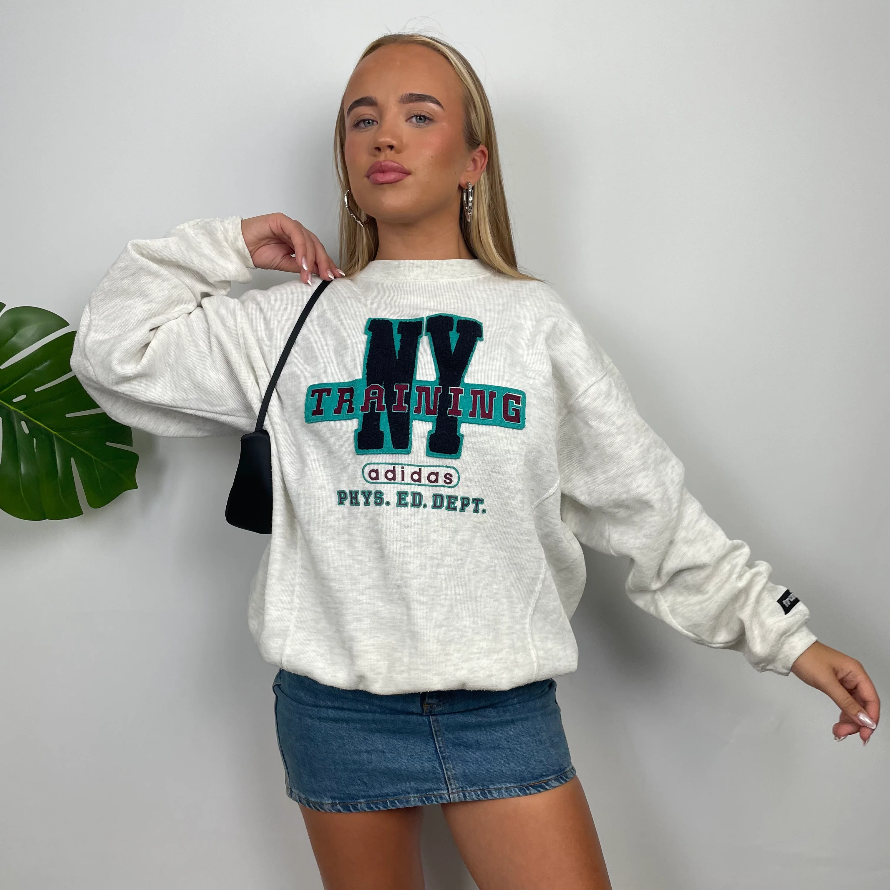 Adidas Training Grey Embroidered Spell Out Sweatshirt (M) - Image 3