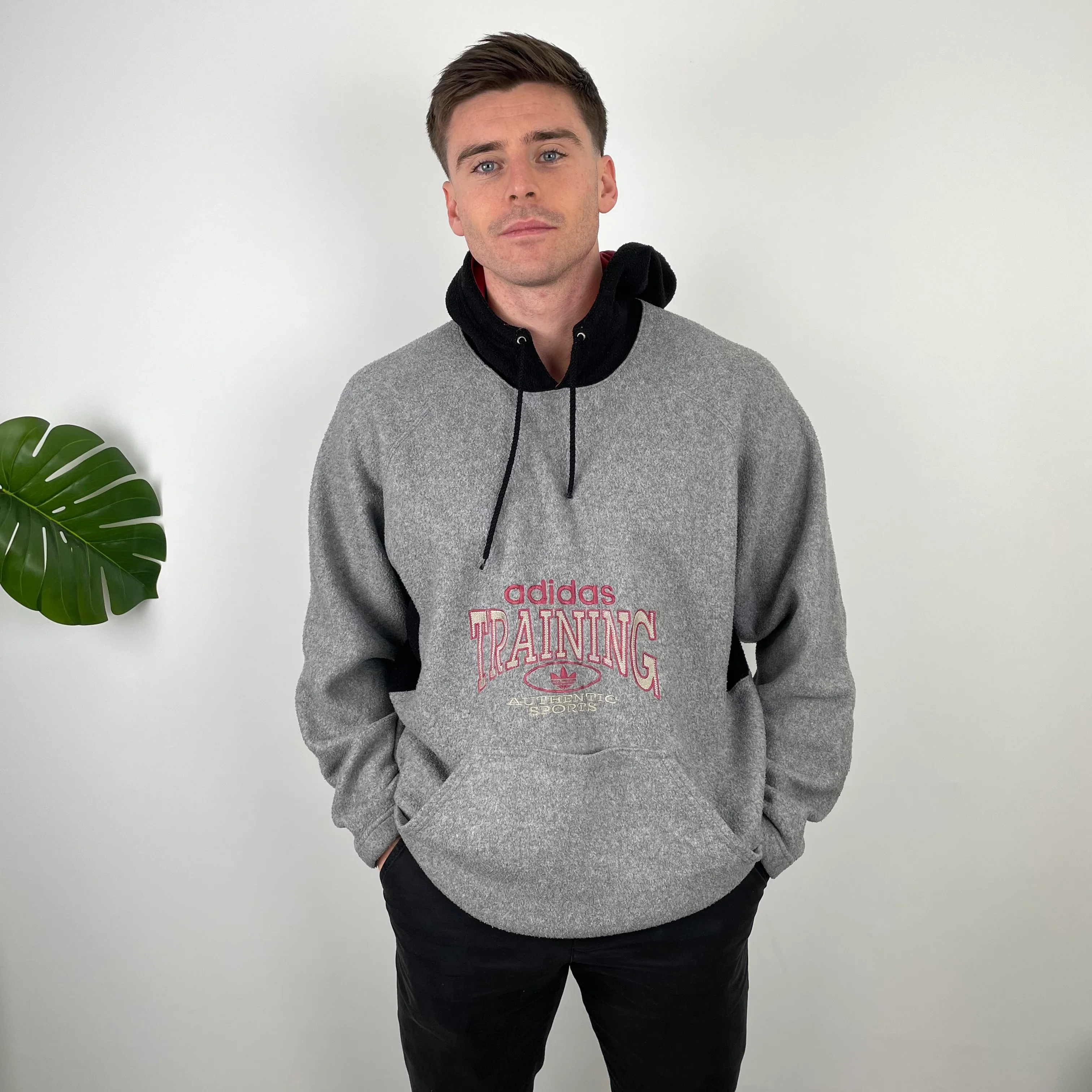 Adidas Training Grey Embroidered Spell Out Teddy Bear Fleece Hoodie (XXL)