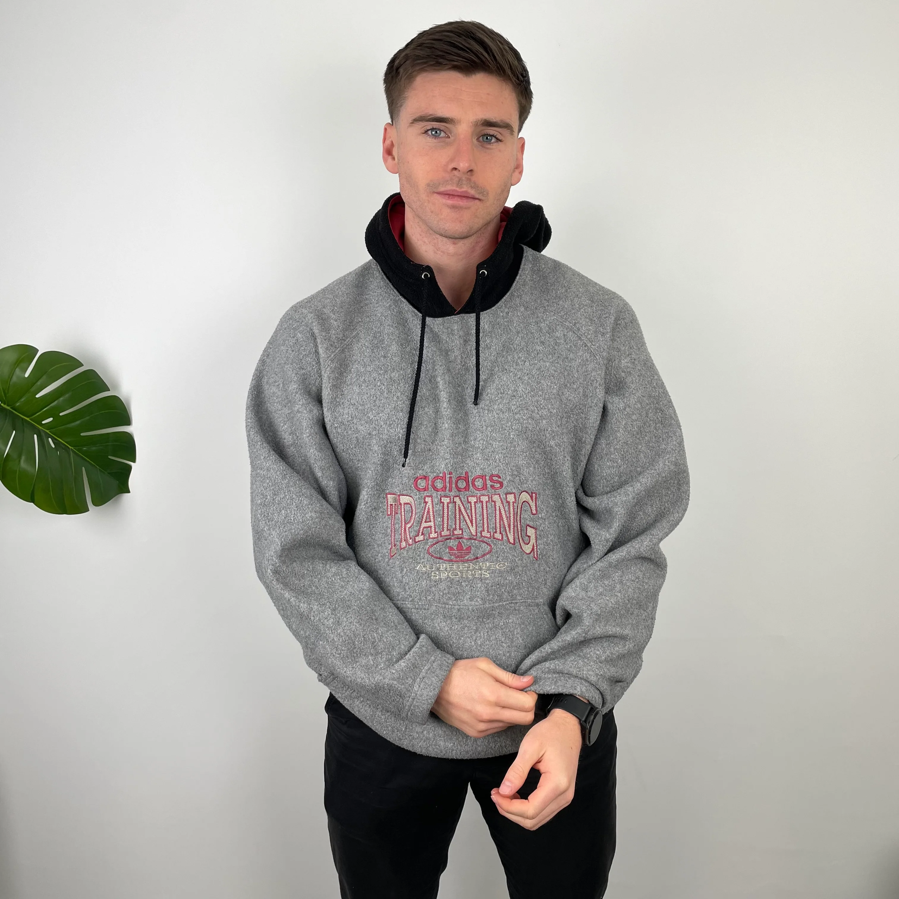 Adidas Training Grey Embroidered Spell Out Teddy Bear Fleece Hoodie (XXL) - Image 2