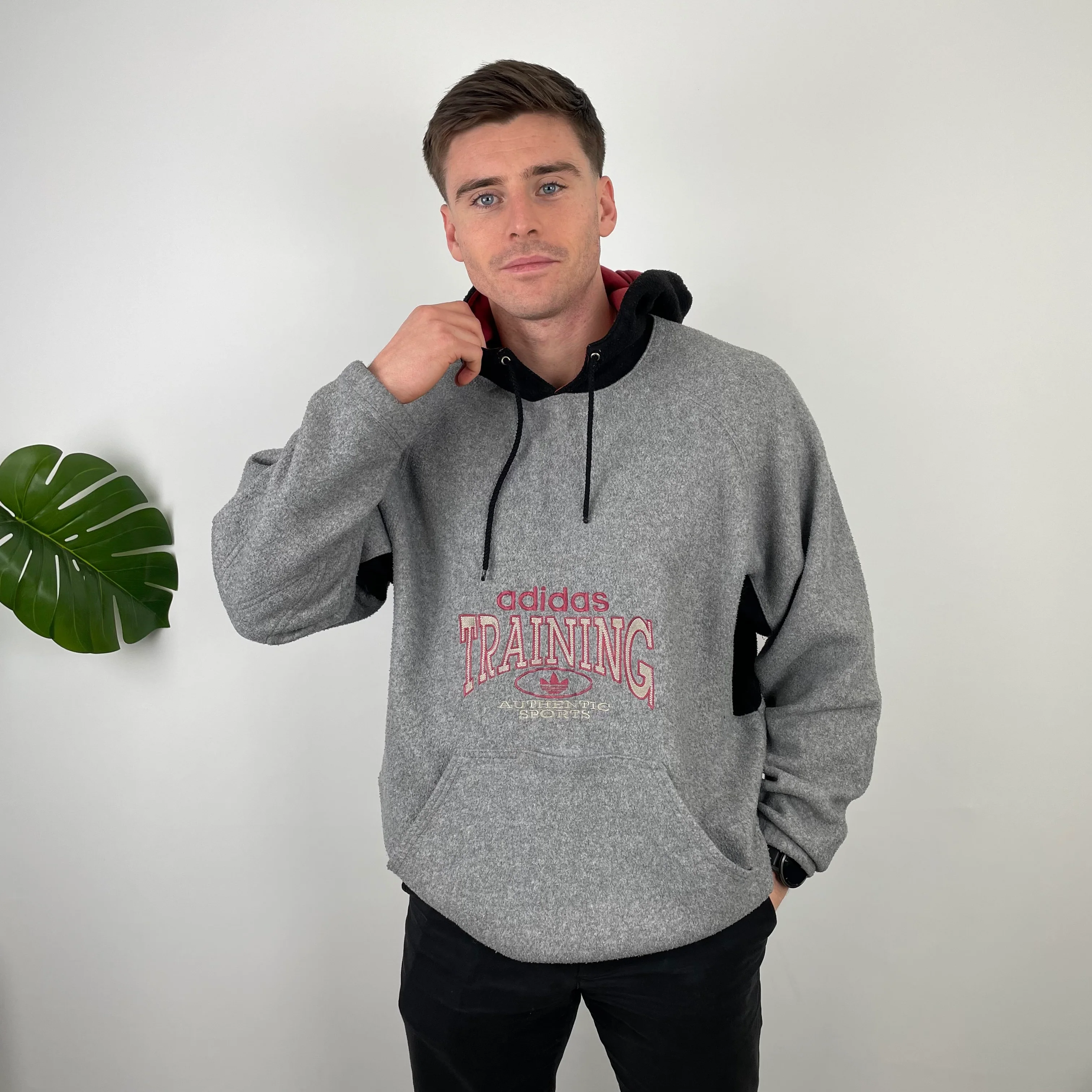 Adidas Training Grey Embroidered Spell Out Teddy Bear Fleece Hoodie (XXL) - Image 5
