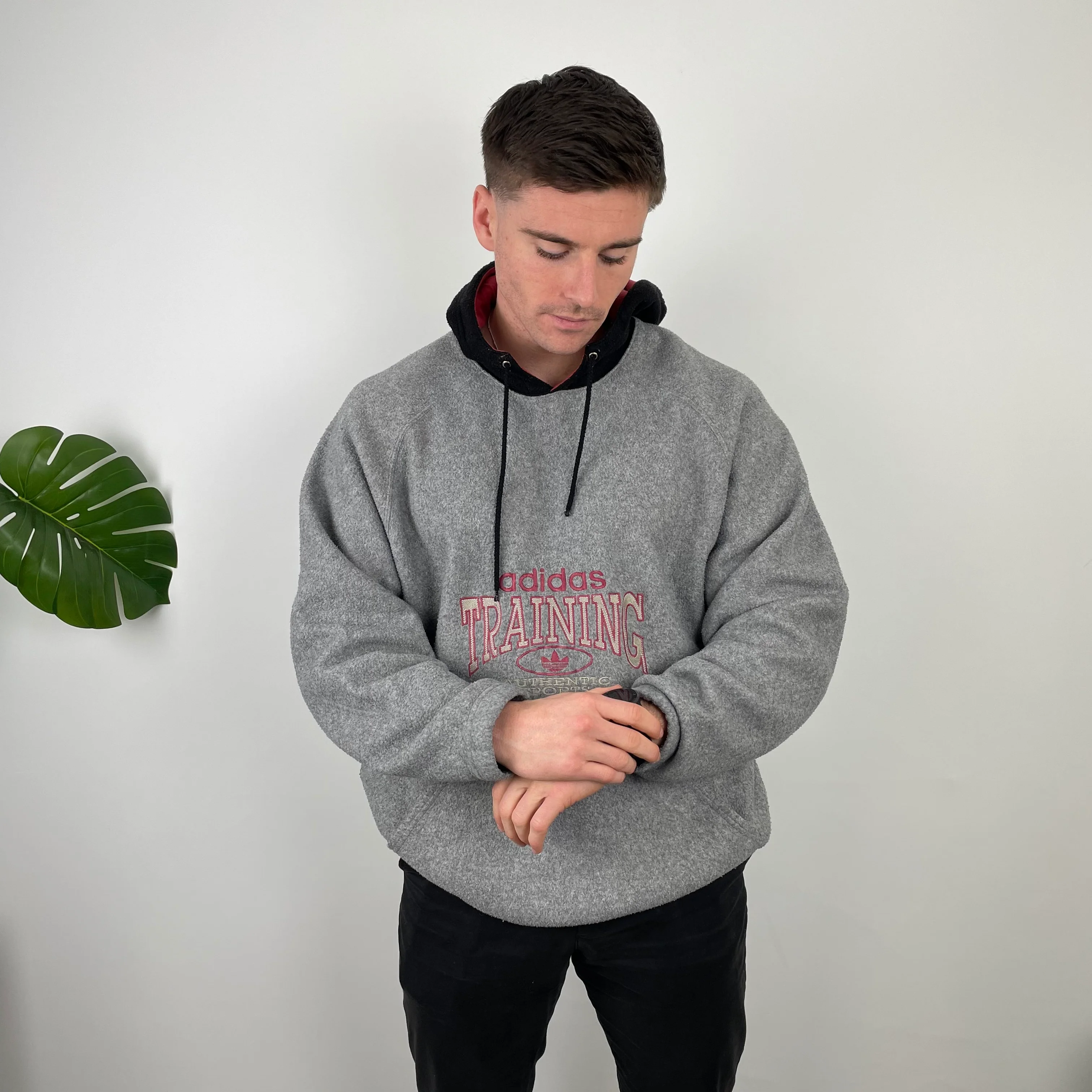 Adidas Training Grey Embroidered Spell Out Teddy Bear Fleece Hoodie (XXL) - Image 6