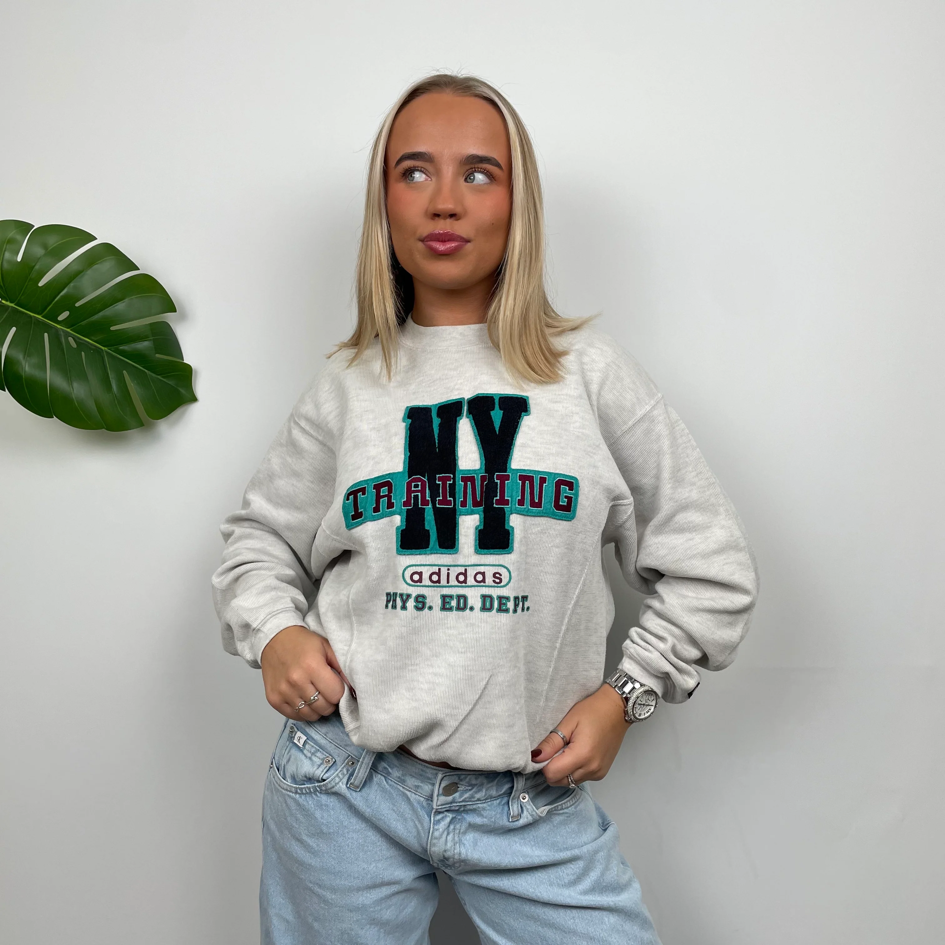 Adidas Training RARE Grey Embroidered Spell Out Sweatshirt (XS) - Image 2