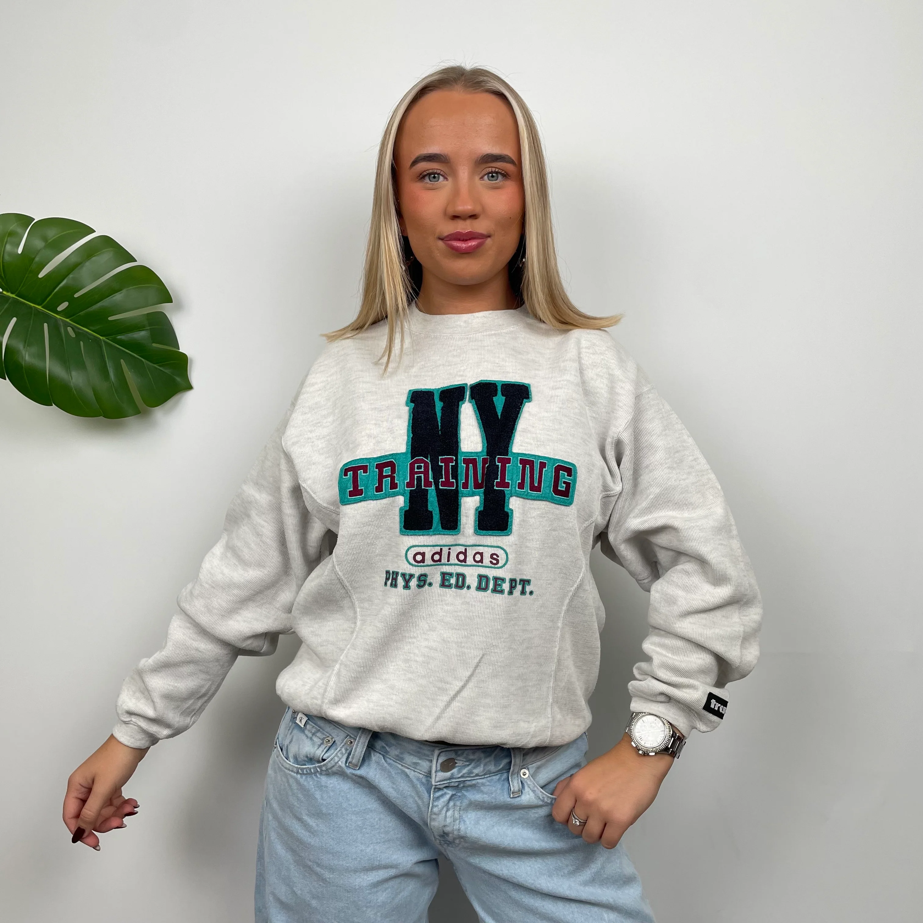 Adidas Training RARE Grey Embroidered Spell Out Sweatshirt (XS) - Image 3