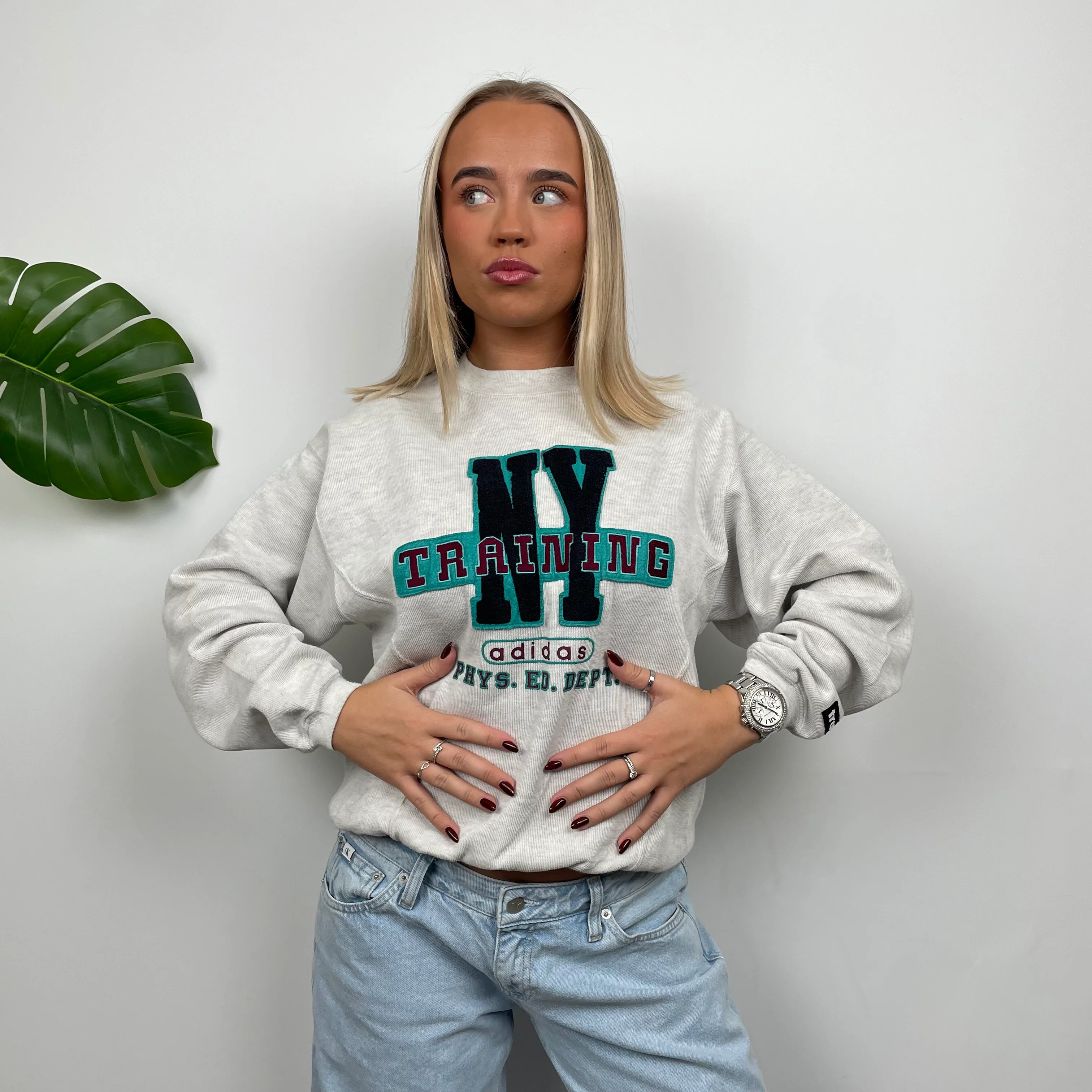 Adidas Training RARE Grey Embroidered Spell Out Sweatshirt (XS) - Image 4