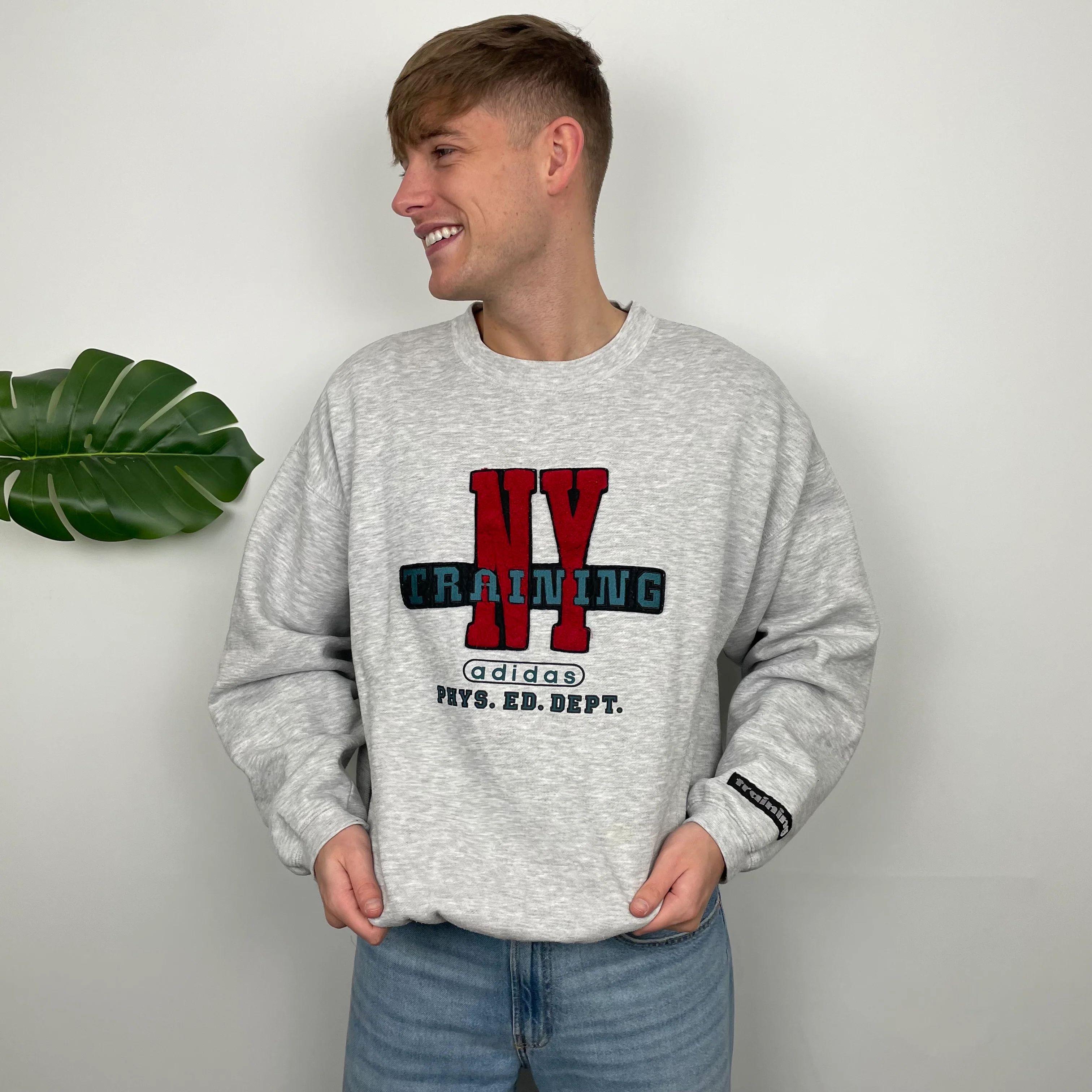Adidas Training RARE Grey Embroidered Spell Out Sweatshirt (L) - Image 2