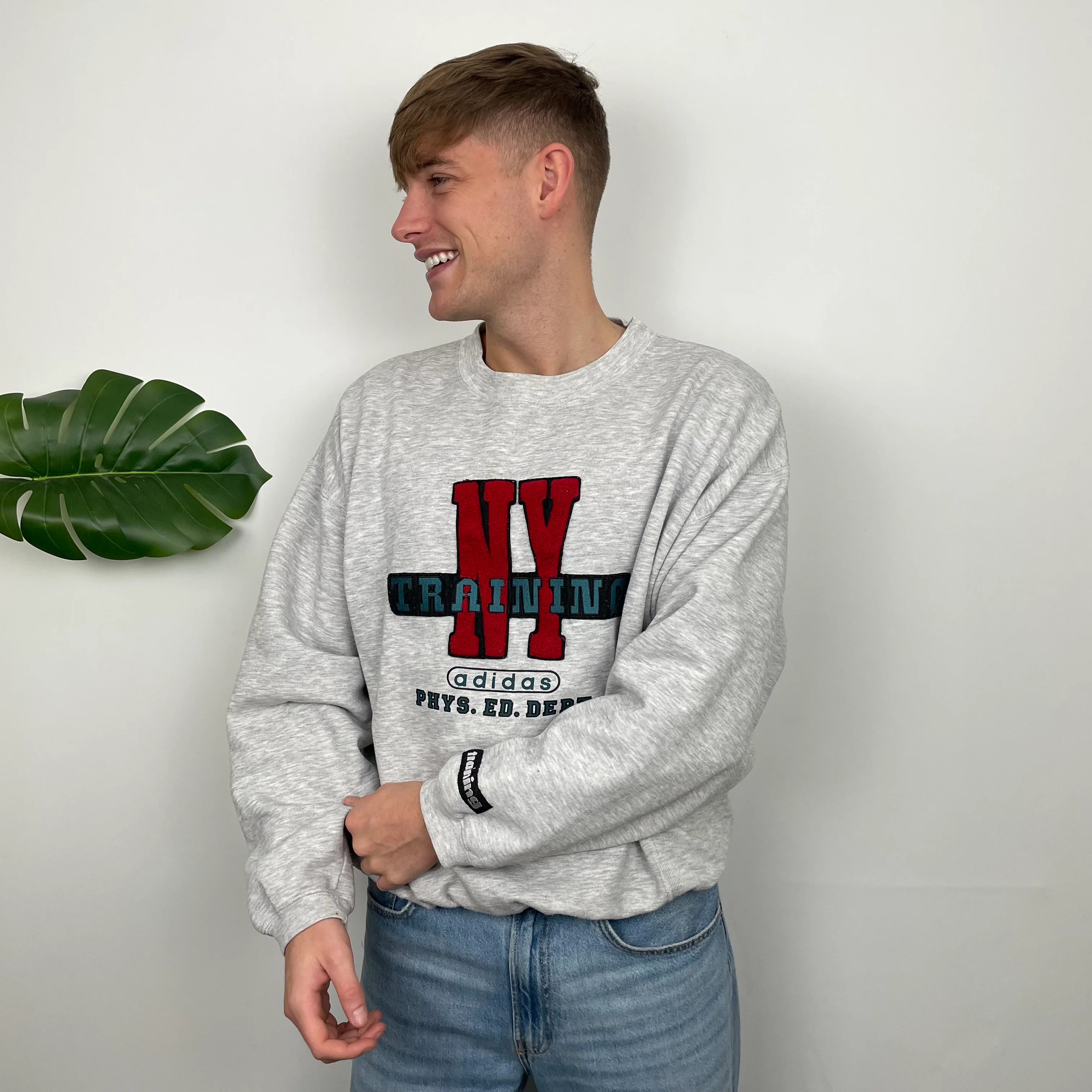 Adidas Training RARE Grey Embroidered Spell Out Sweatshirt (L) - Image 5