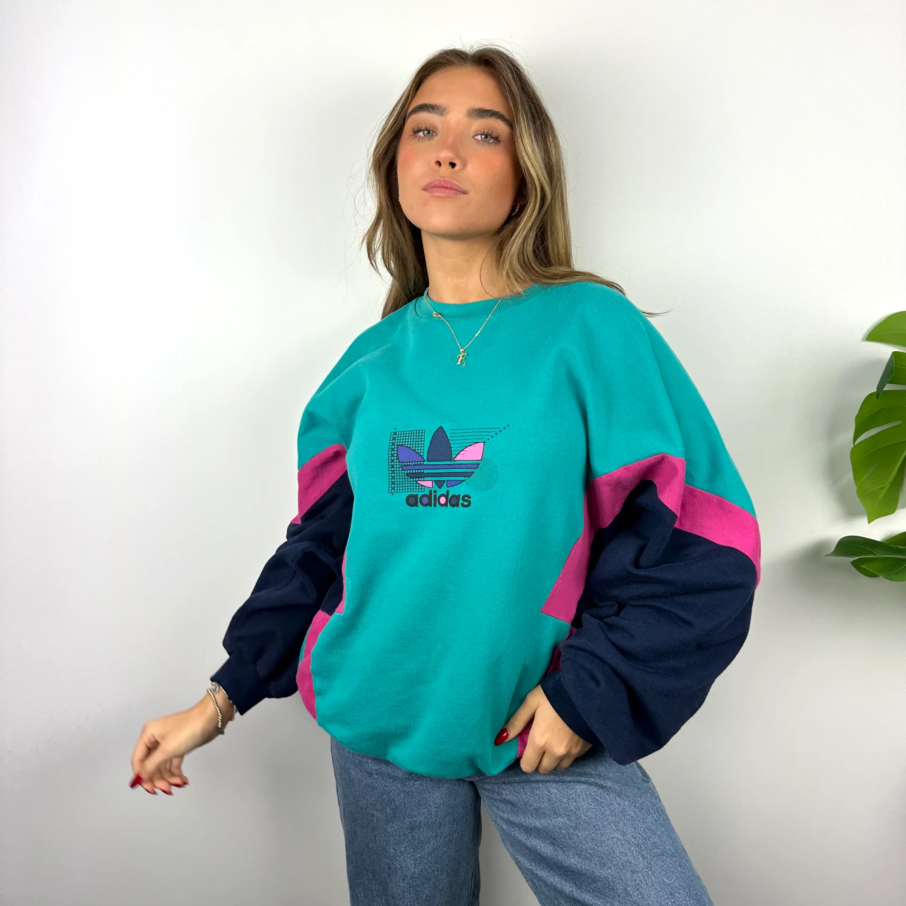 Adidas Turquoise Blue Spell Out Sweatshirt (XL) - Image 2
