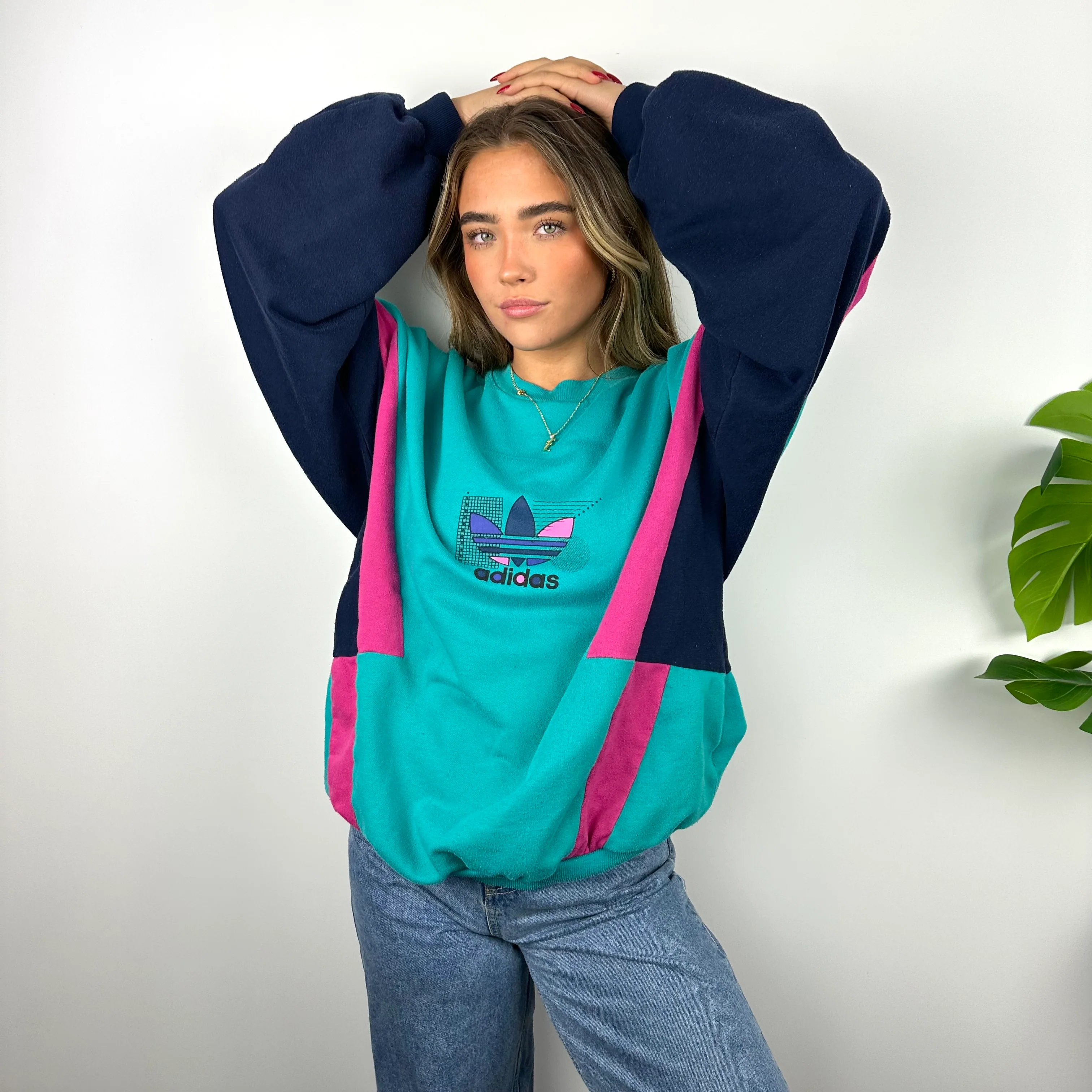 Adidas Turquoise Blue Spell Out Sweatshirt (XL) - Image 3