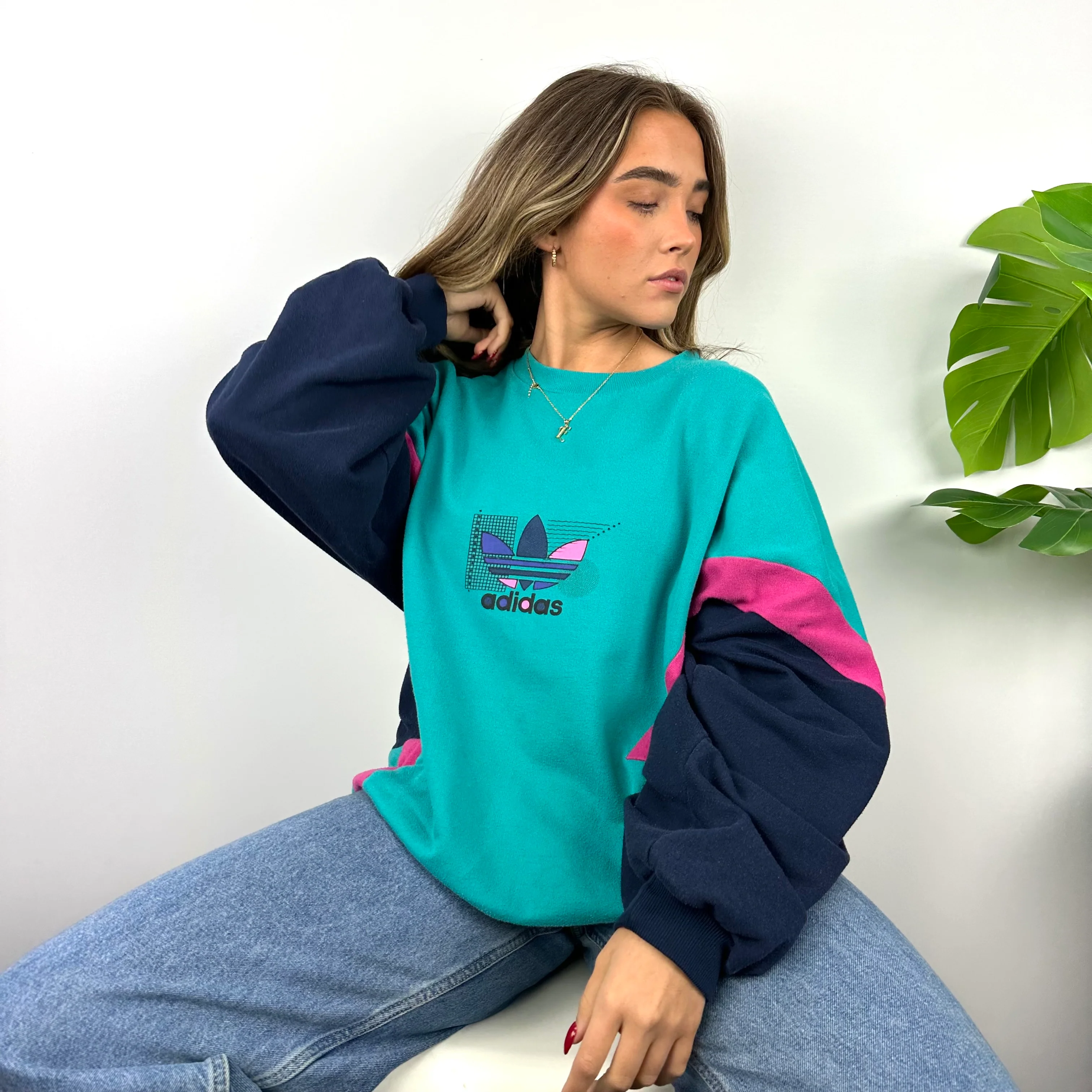 Adidas Turquoise Blue Spell Out Sweatshirt (XL) - Image 5